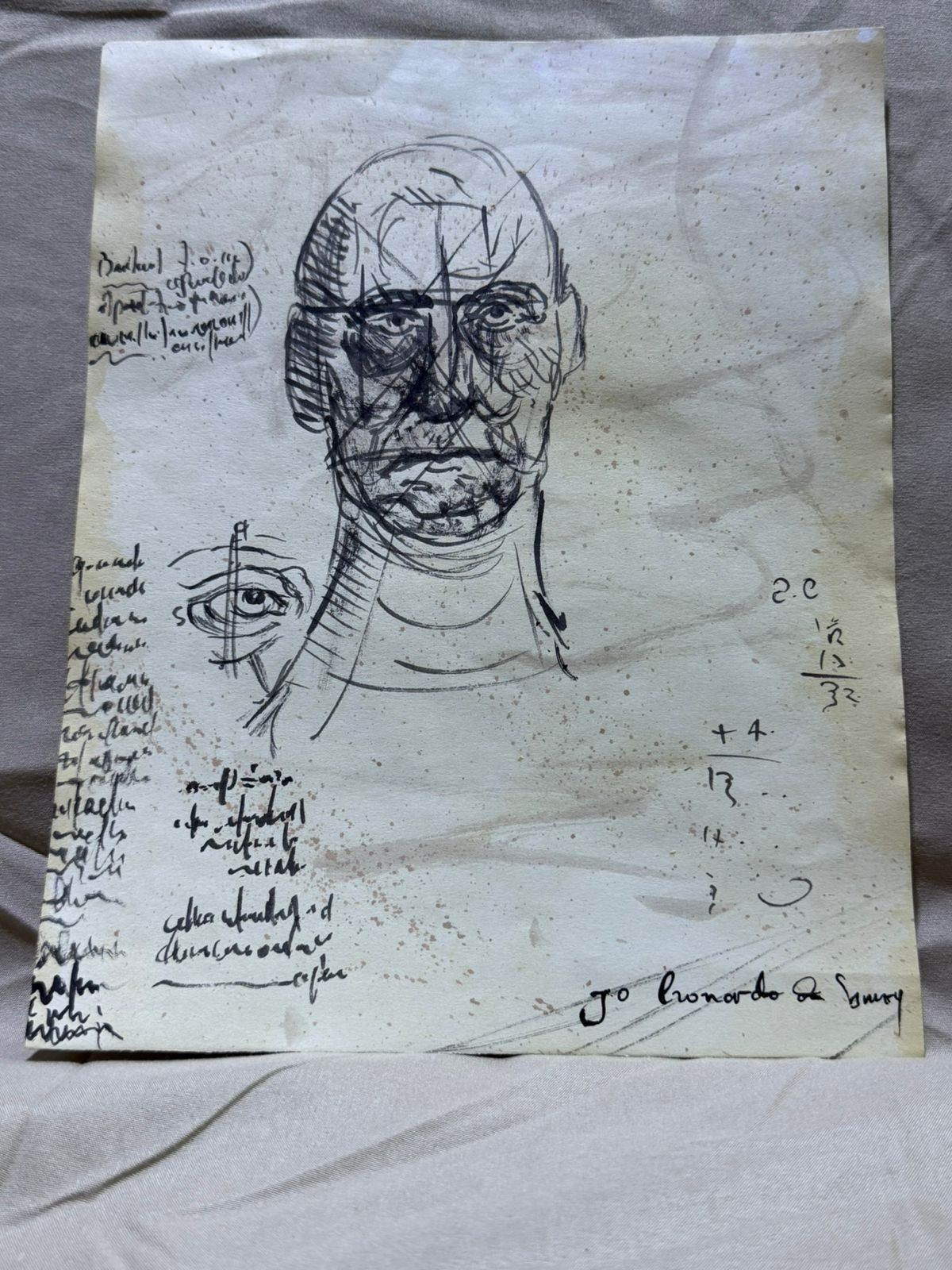 LEONARDO DA VINCI drawing and painting on old paper signed stamped vintage