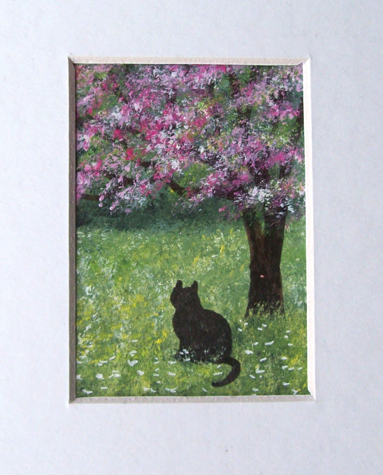 ACEO ORIGINAL HAND PAINTED SIGNED # THE BLACK CAT# LANDSCAPE PAINTING