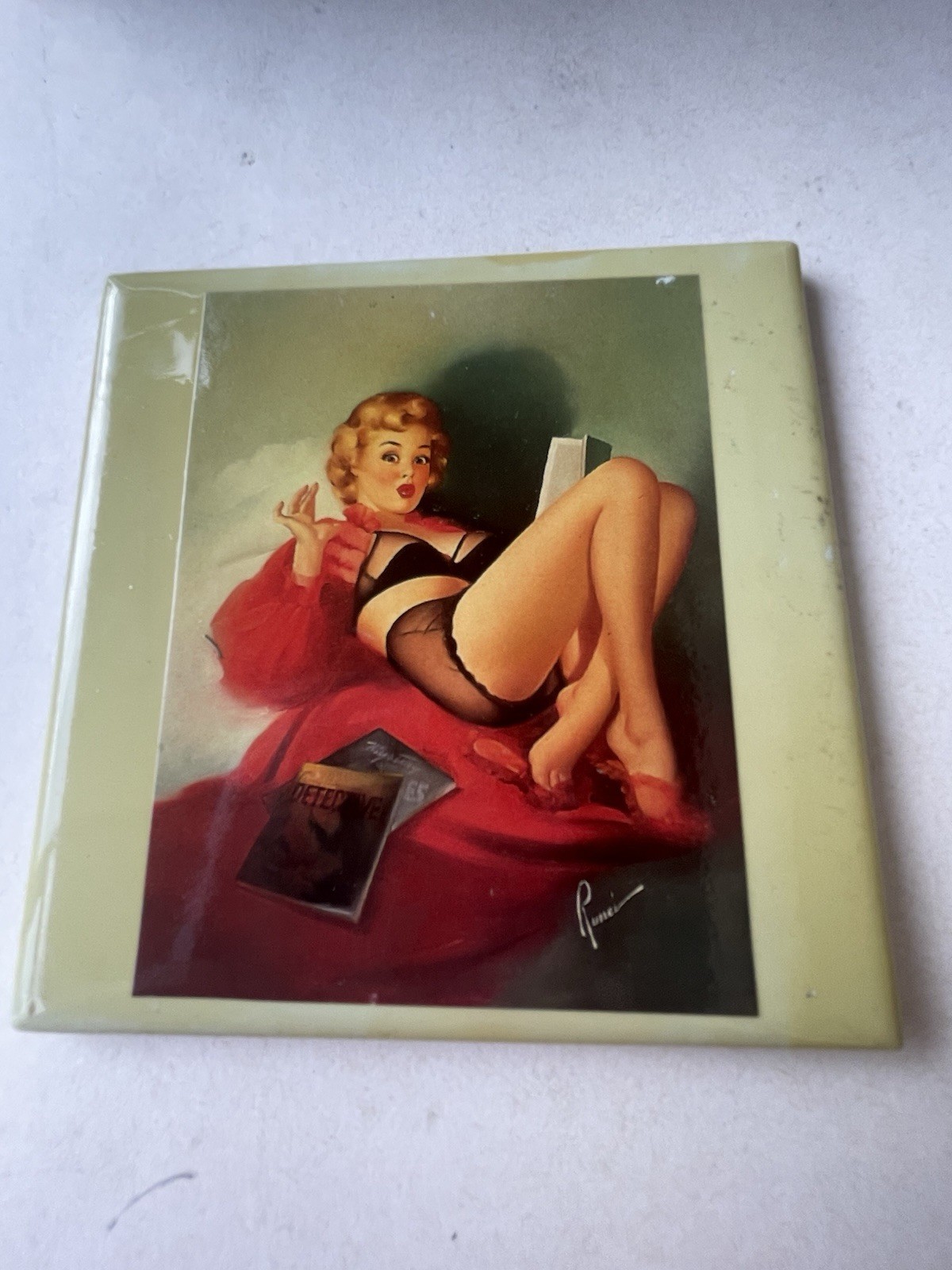 Vintage Tile Risqué Sexy Lady 1945 Edward Tunic