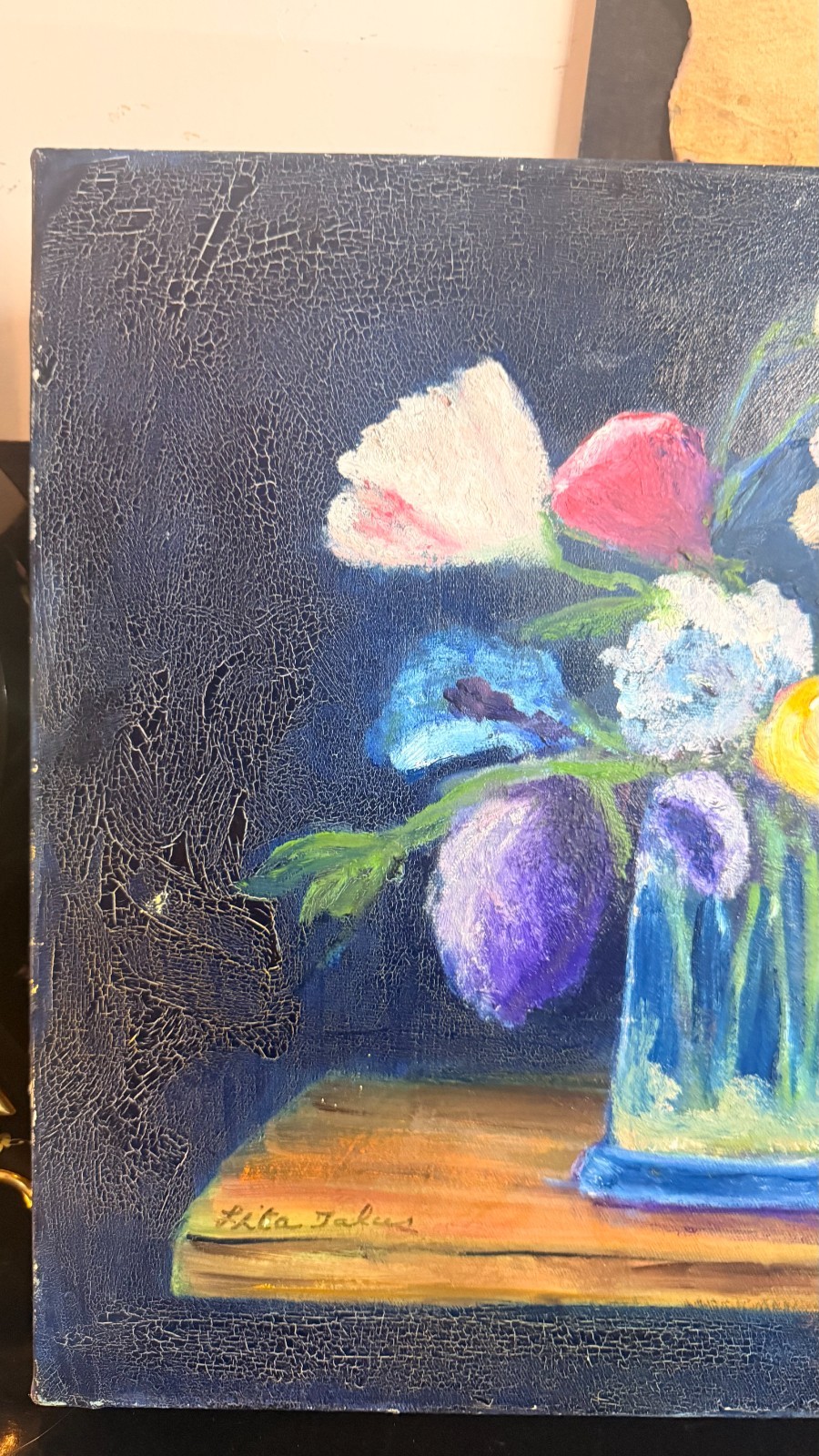 Vintage Signed Floral Oil Painting 20×16 Original Still Life Deep Gallery Canvas