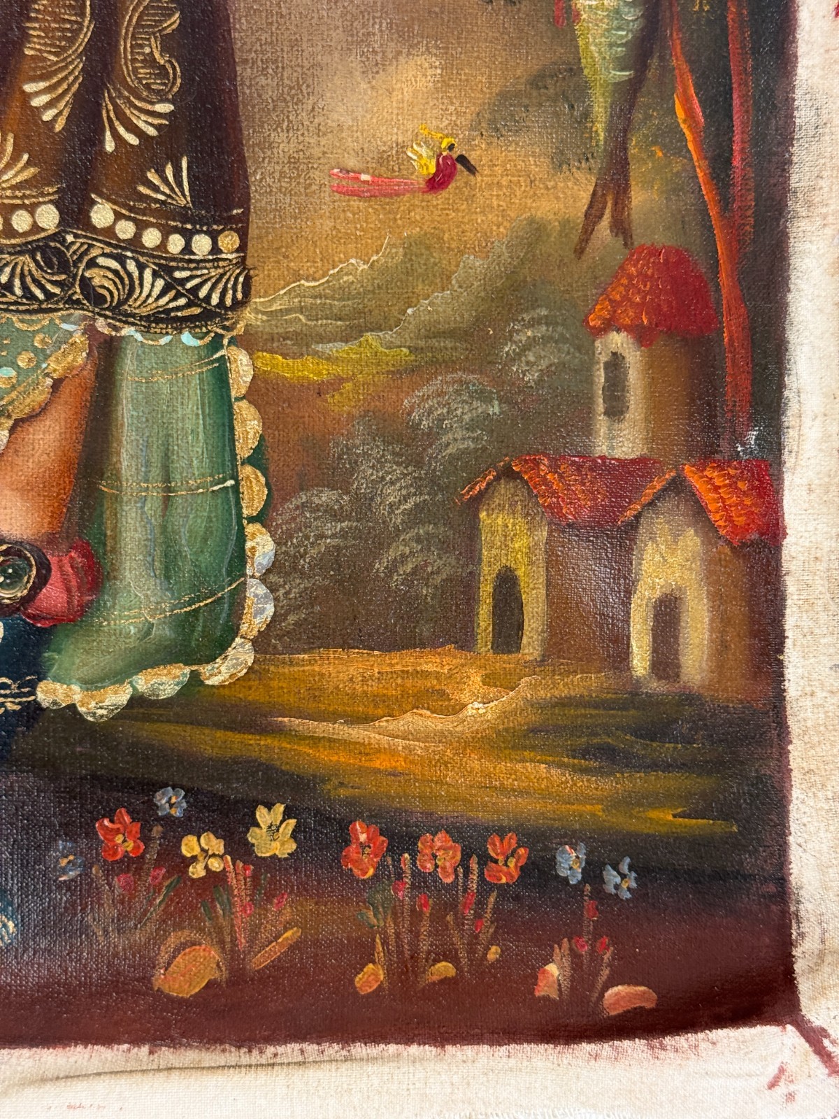 Vintage Arch Angel San Rafhael Oil Painting 15 1/2x 11 3/4 Unframed Mexico