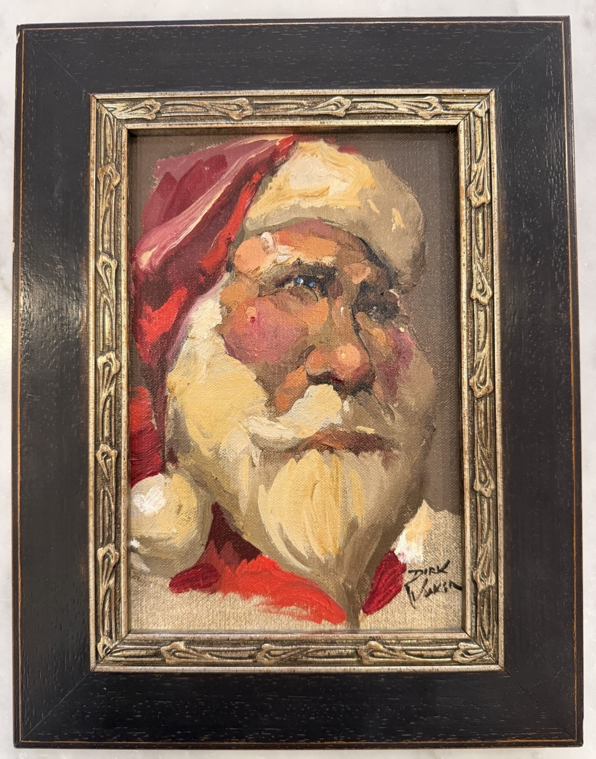 Original DIRK WALKER Signed Oil on Board RARE Santa Claus Painting Framed