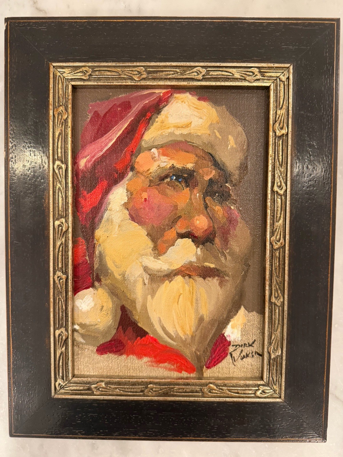 Original DIRK WALKER Signed Oil on Board RARE Santa Claus Painting Framed