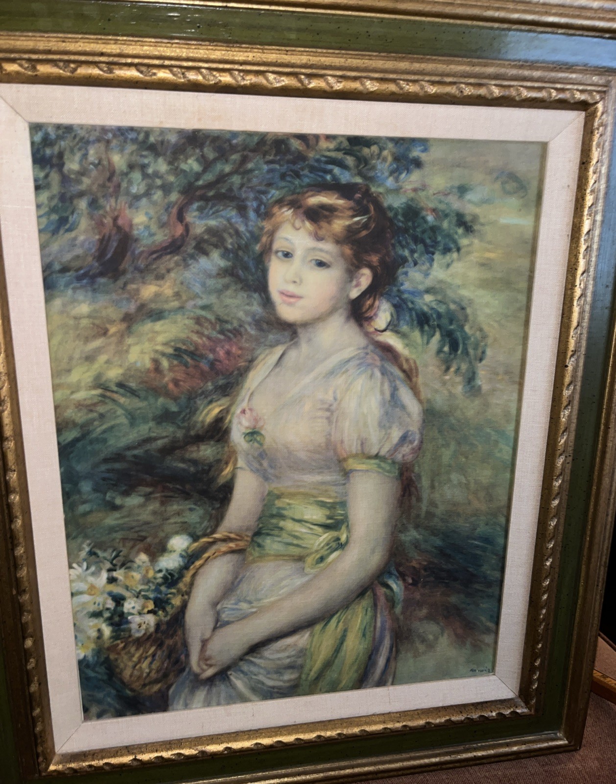 16×20 Pierre Auguste-Renoir Young Girl With Basket Of Flowers Print Plaque