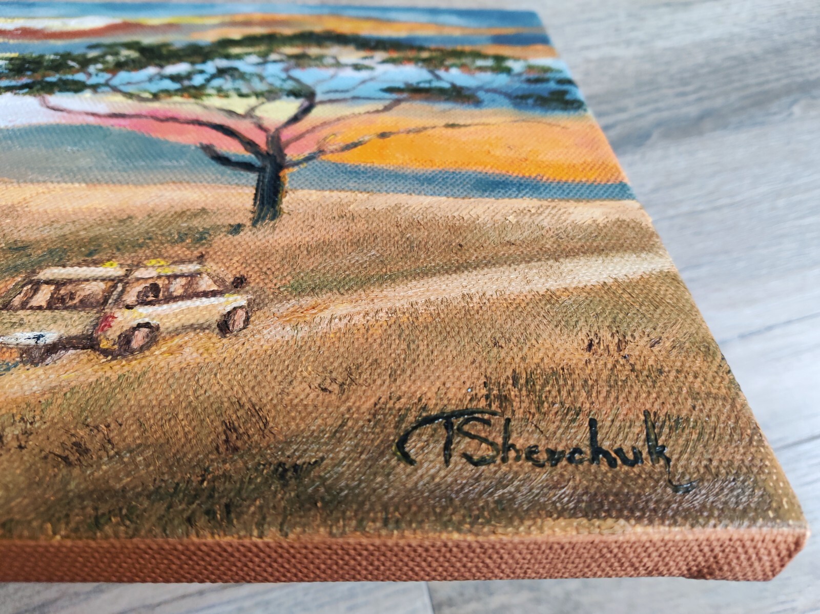 Original Oil Painting Africa Elephant Landscape Tanzania Art Hand Painted 16×12