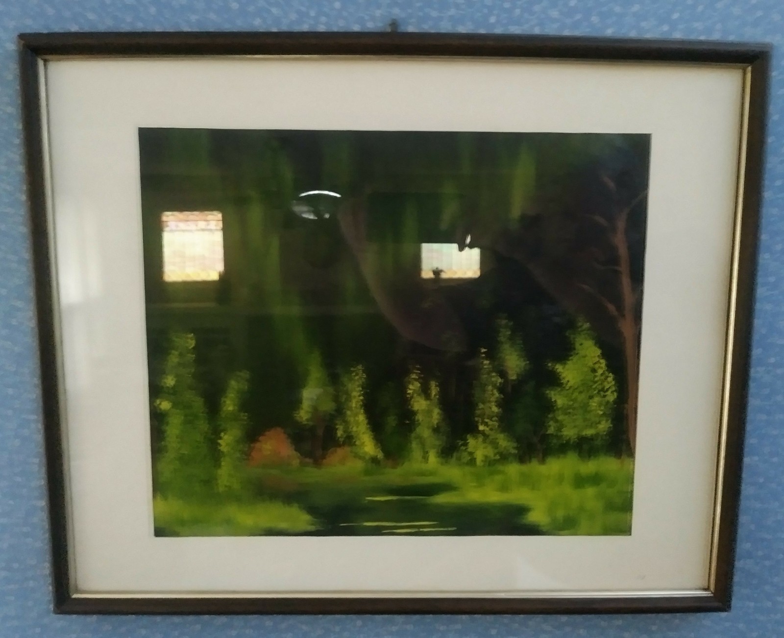 beautiful hand painted vintage landscape painting matted & framed 21 x 17 cottag