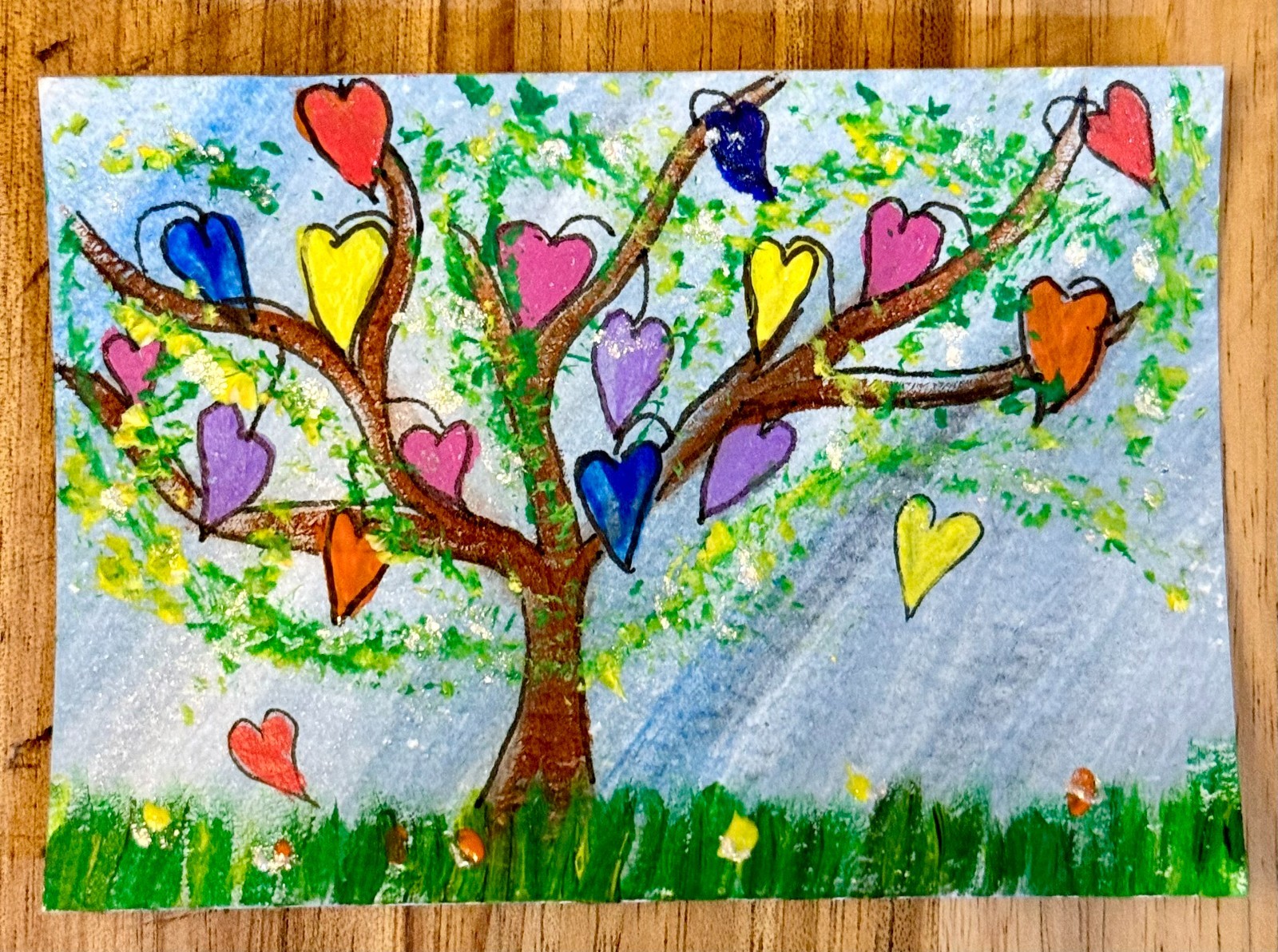 aceo original drawing Watercolor painting Fantasy Tree & Candy Hearts ART