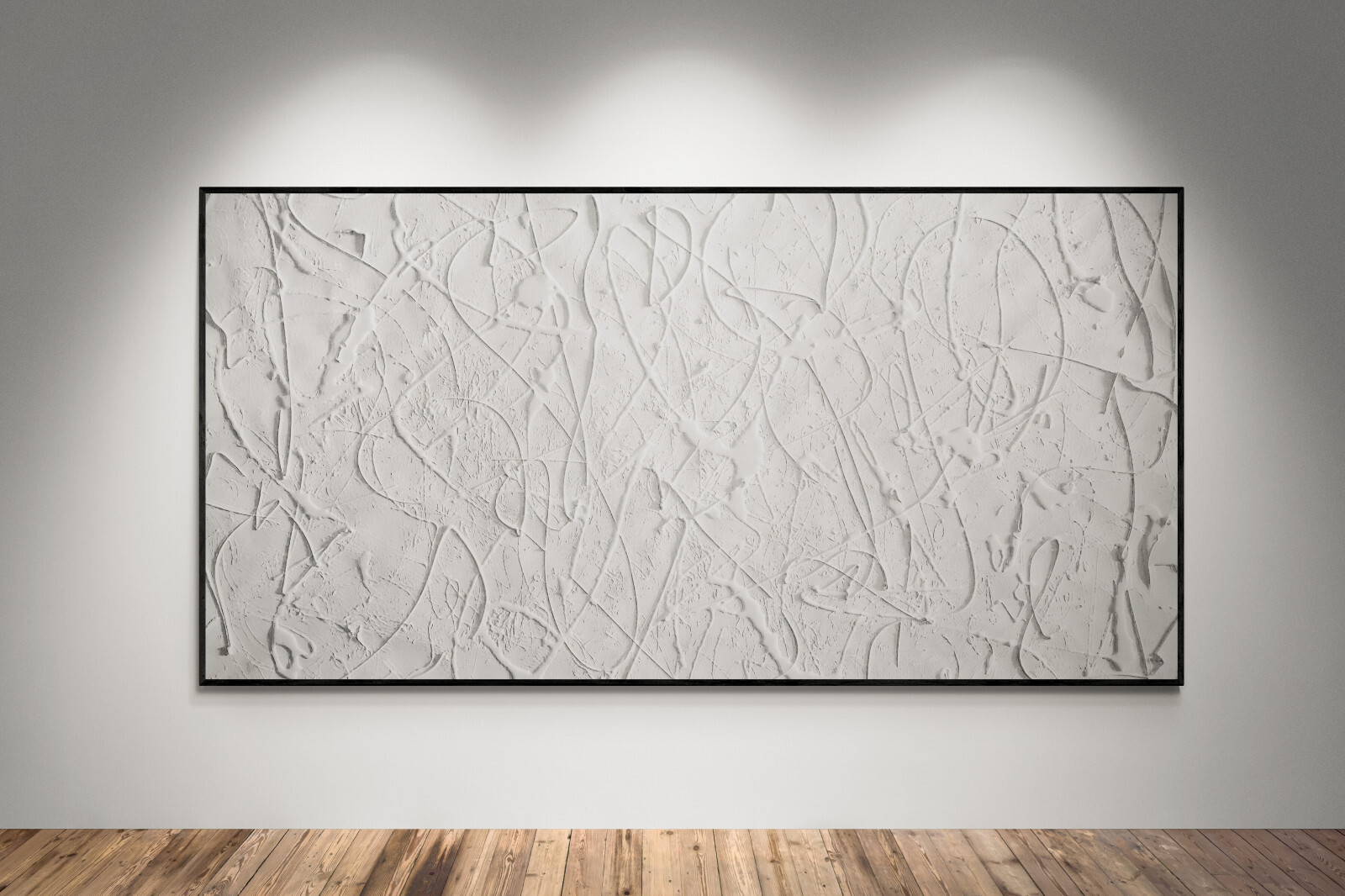 XXL Jackson Pollock Style White Abstract Art Textured Painting 59×30 in