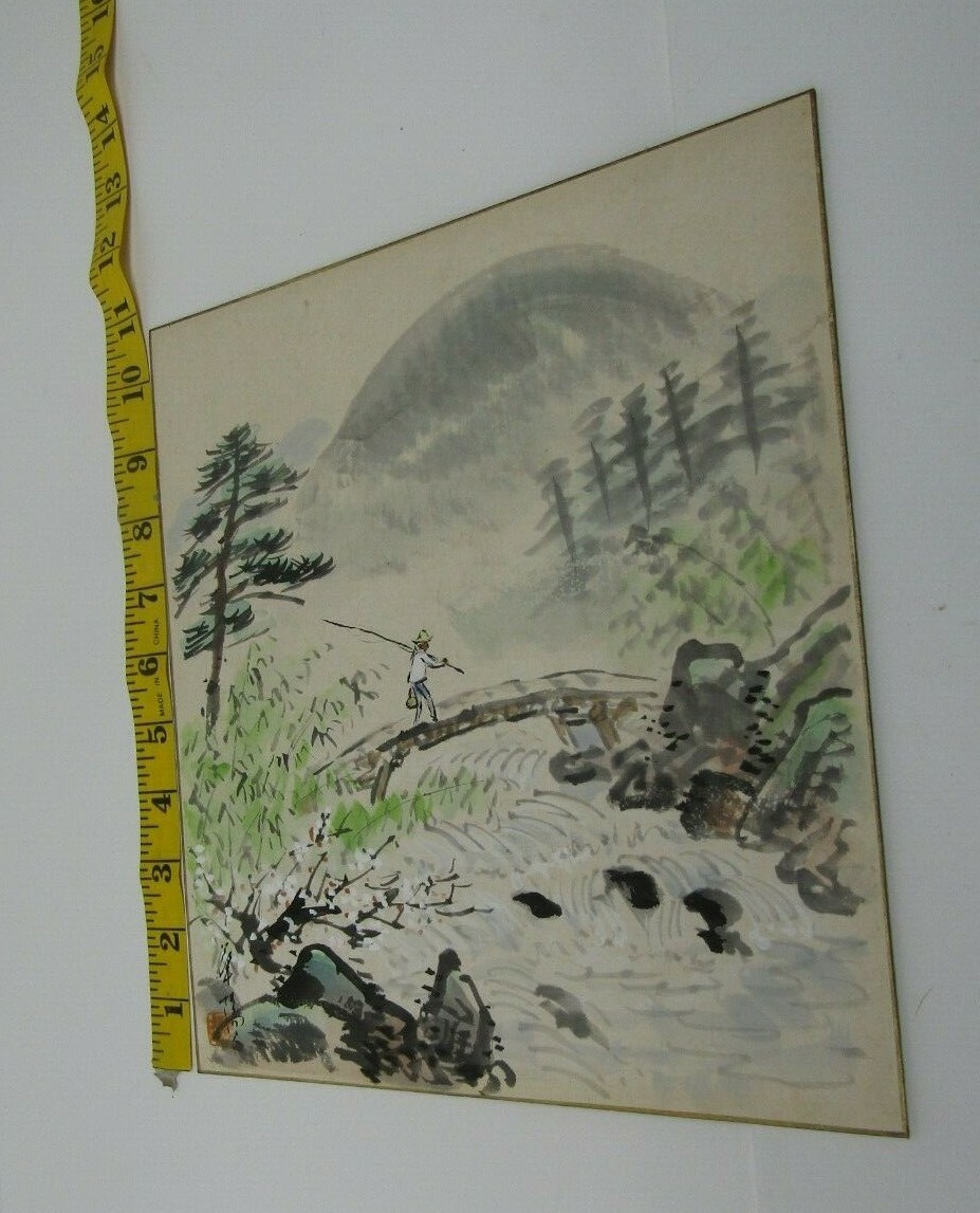 VTG Watercolor Fishermen 9 1/2″ X 10 3/4″ Painting Japan