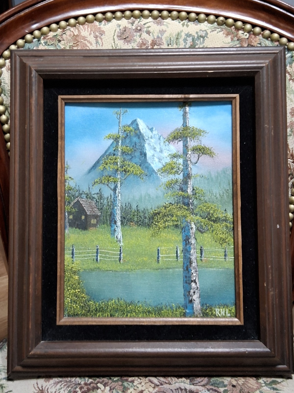 Vintage oil painting on Artist canvas panel Framed Signed Cabin in the woods…