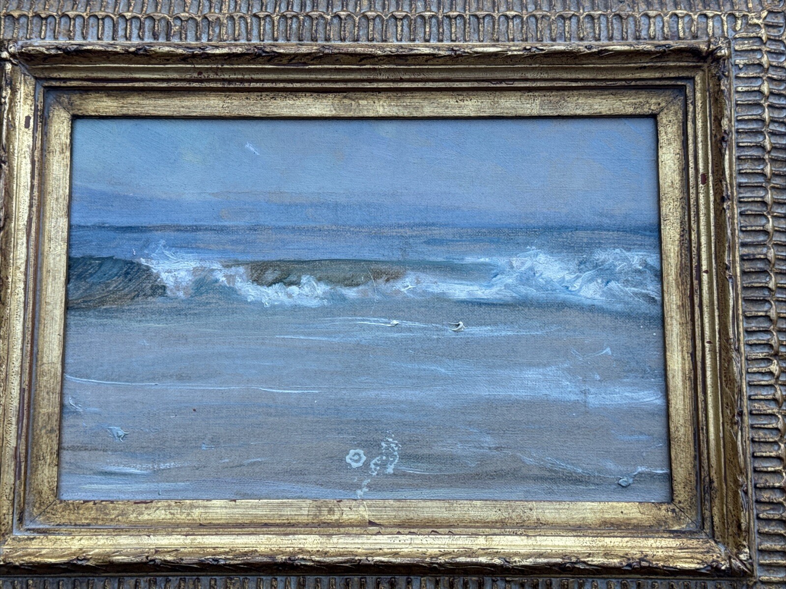 ANTIQUE COASTAL PAINTING BEACH WAVES 1920’S ESTATE STAMPED SIGNATURE MYSTERY SEA
