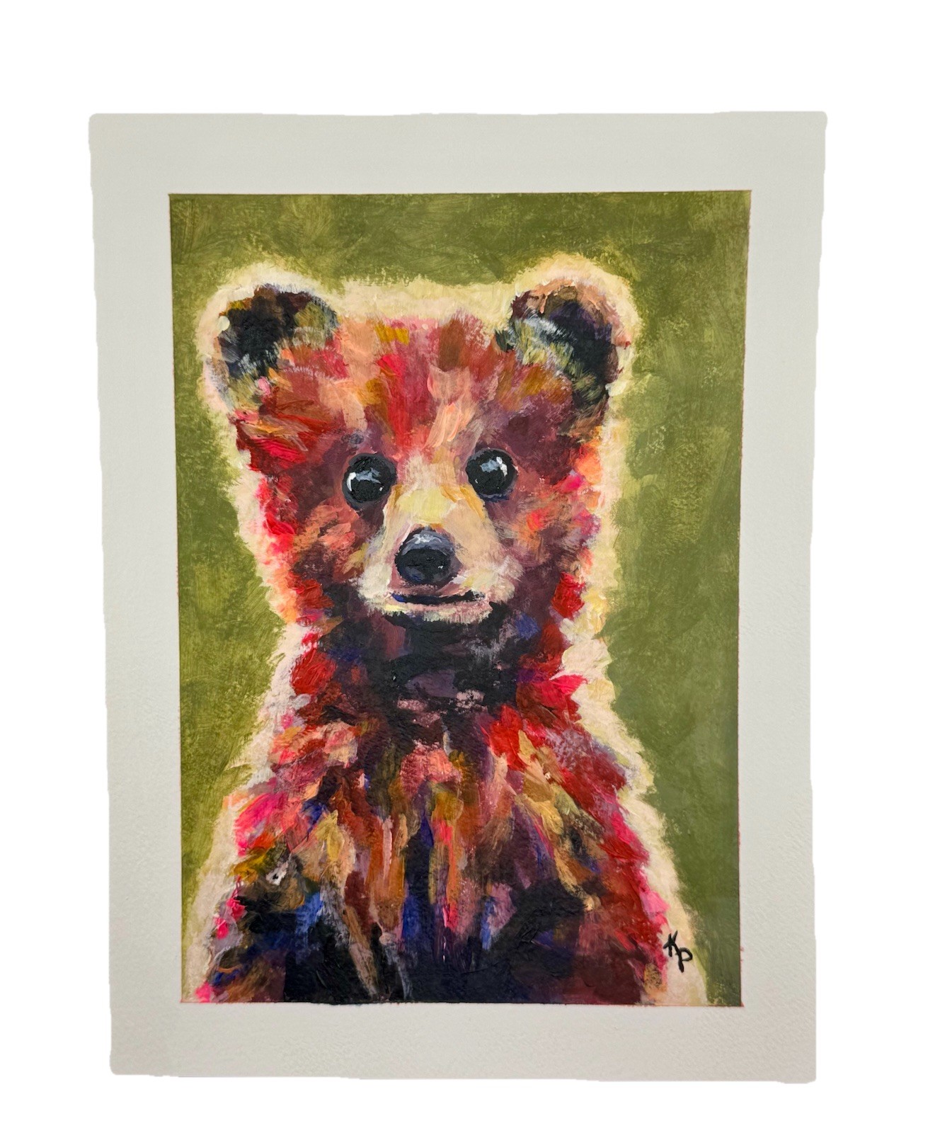 Original Acrylic Painting – Watercolor Paper 9×12 Cute Whimsical Bear Cub Fun