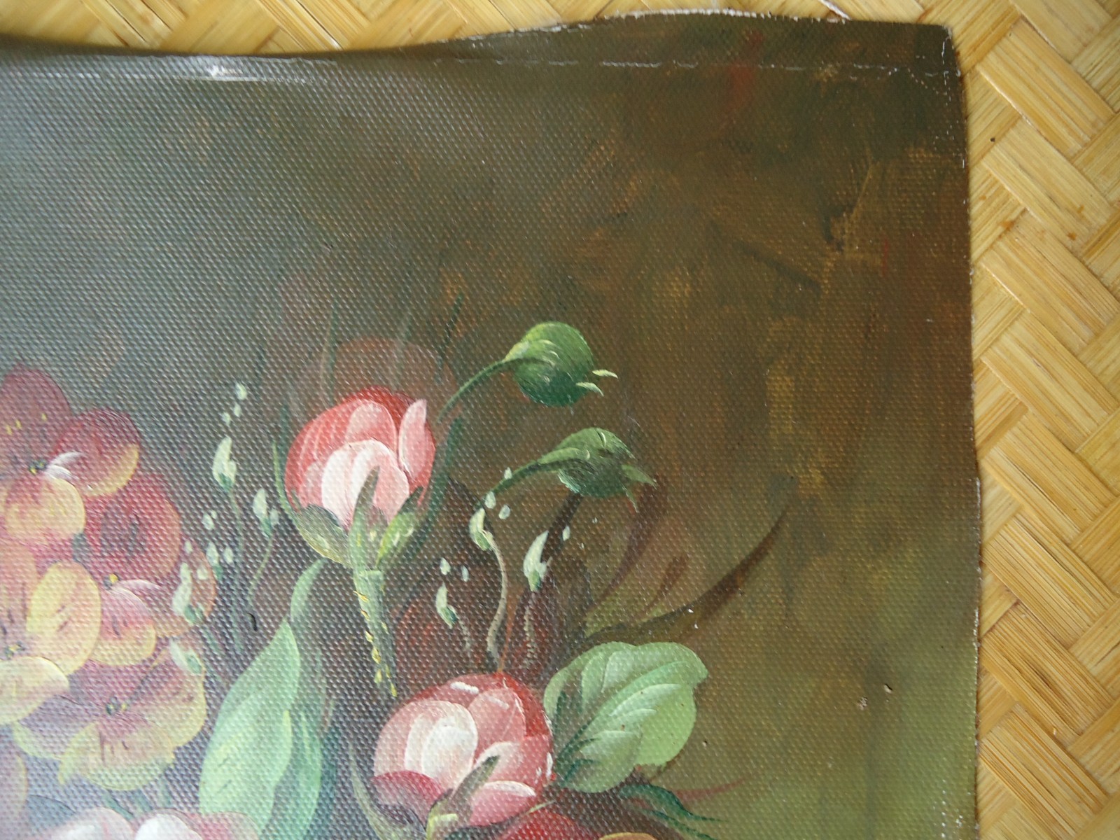 Still Life Painting on Canvas Flower Arrangement in Vase Floral Moody Burgundy