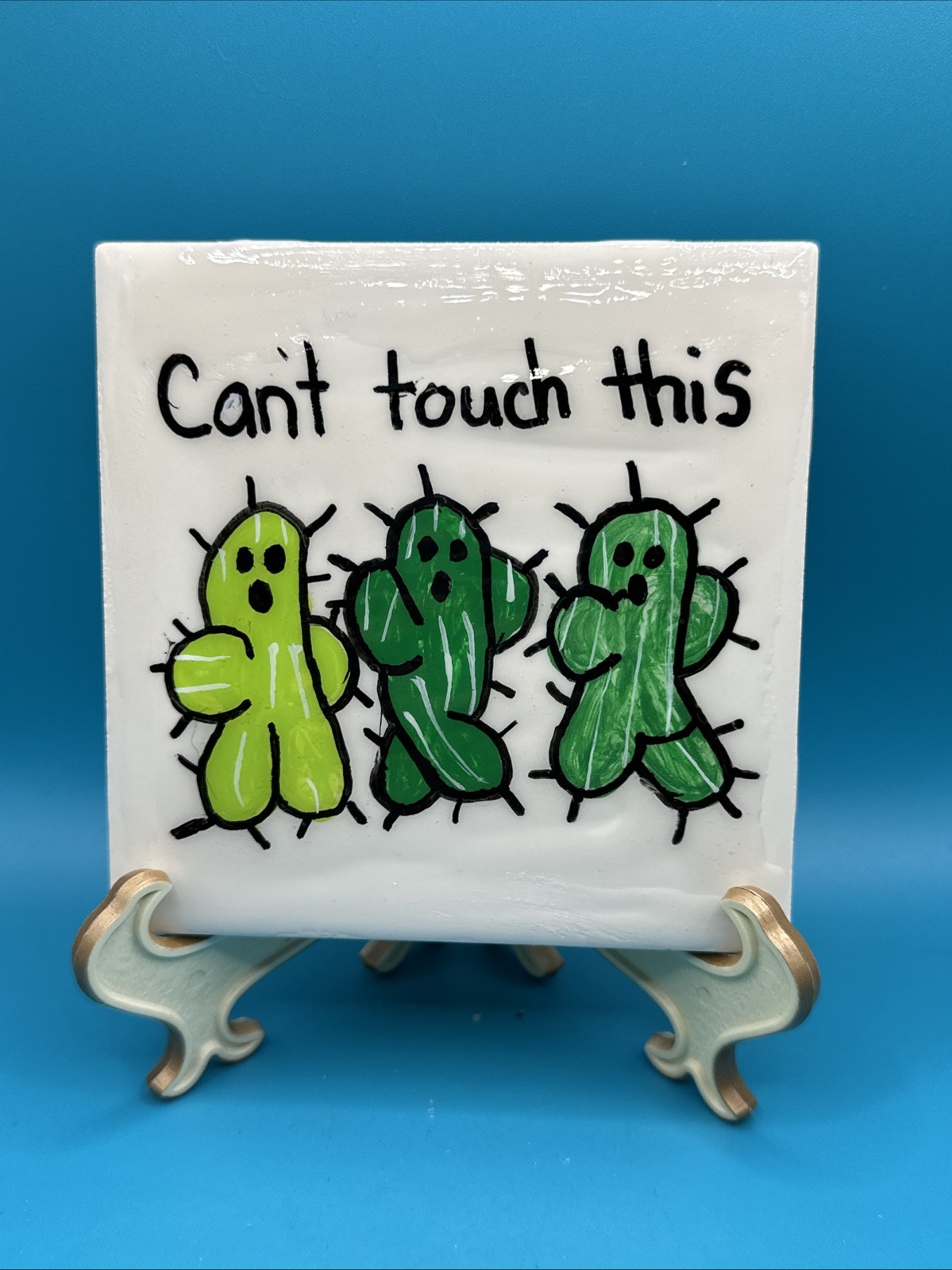 Hand Painted Porcelain Tile Cant Touch This Cactus Tile