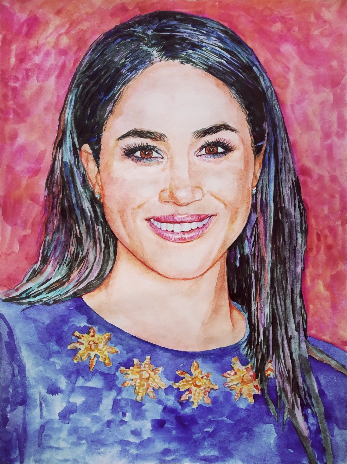 11,69 × 15,75″ Meghan Markle ~Duchess of Sussex~ watercolor SIGNED/DATED