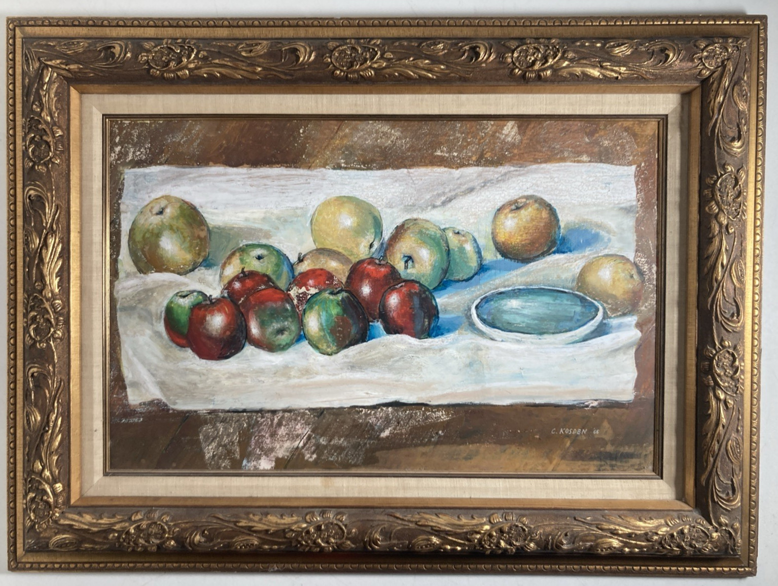 Vintage Original Oil Painting Impressionist Still Life Fresh Apples Signed 1966