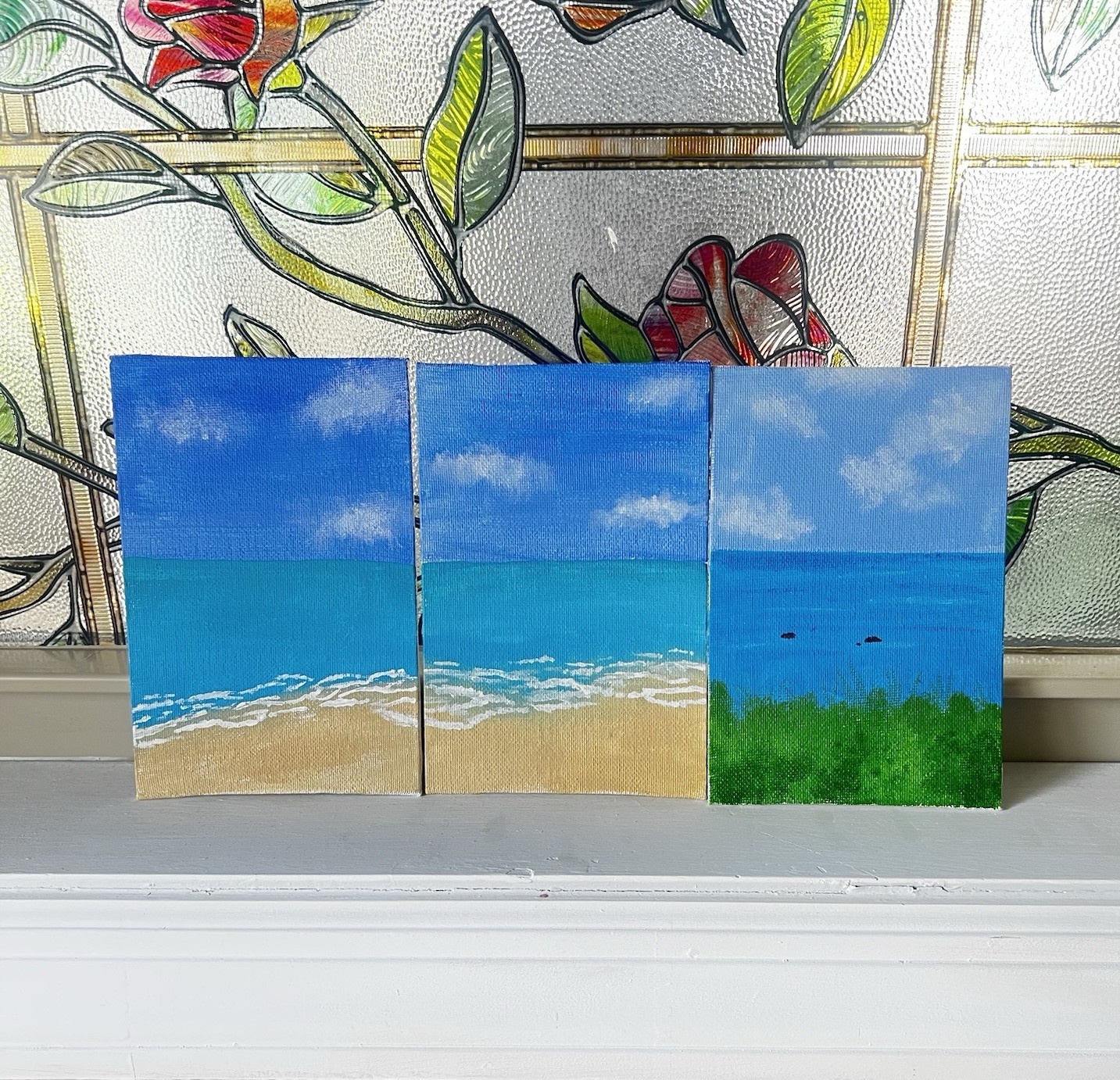 Small Canvas Seascape Beach Ocean Sky Painting Set Unframed acrylic painting