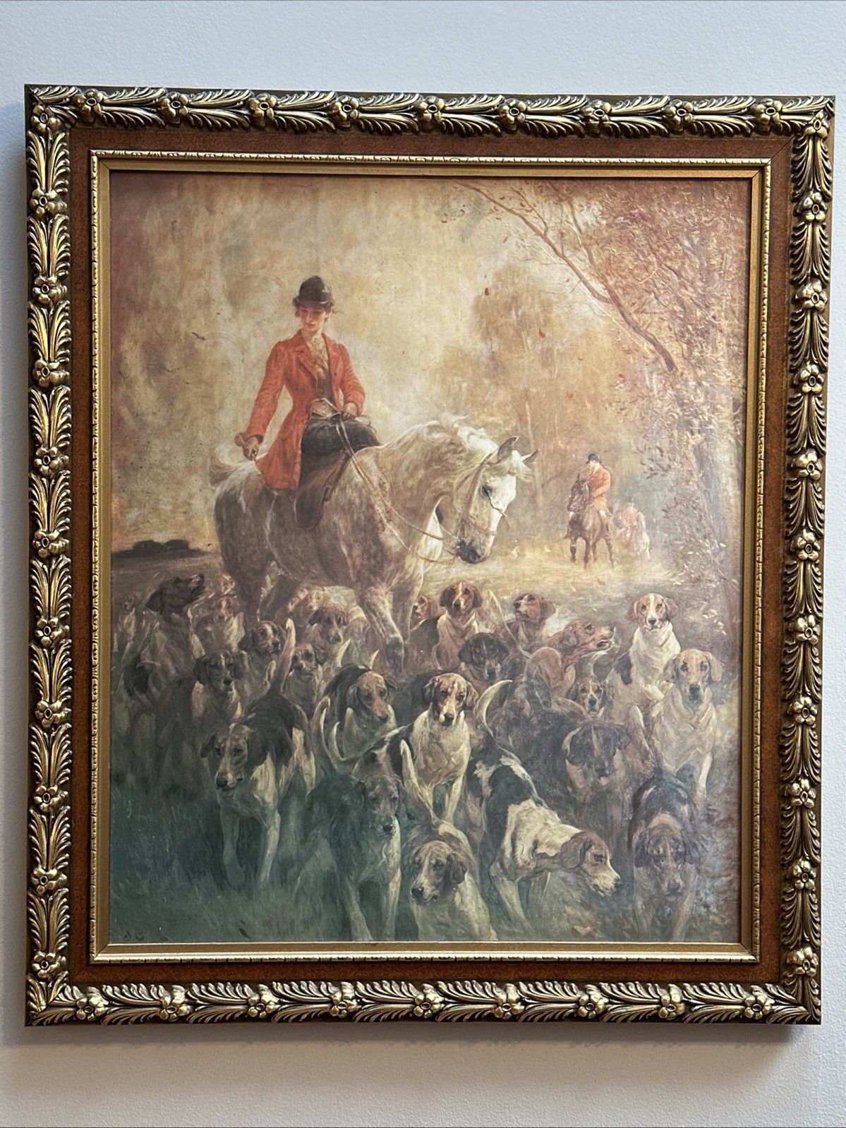 Fox Hunt Horse & Hounds Framed 24×28 Impressionist Style Art 🖼️ 📈