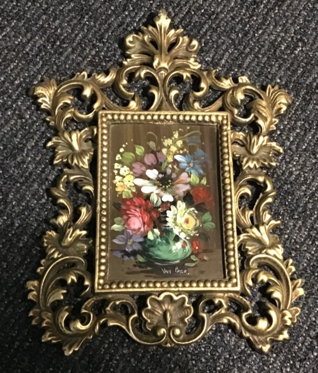 Antique Original Art Ornate Frame&Floral Oil Painting~Van Peer~Kolb&Son New York