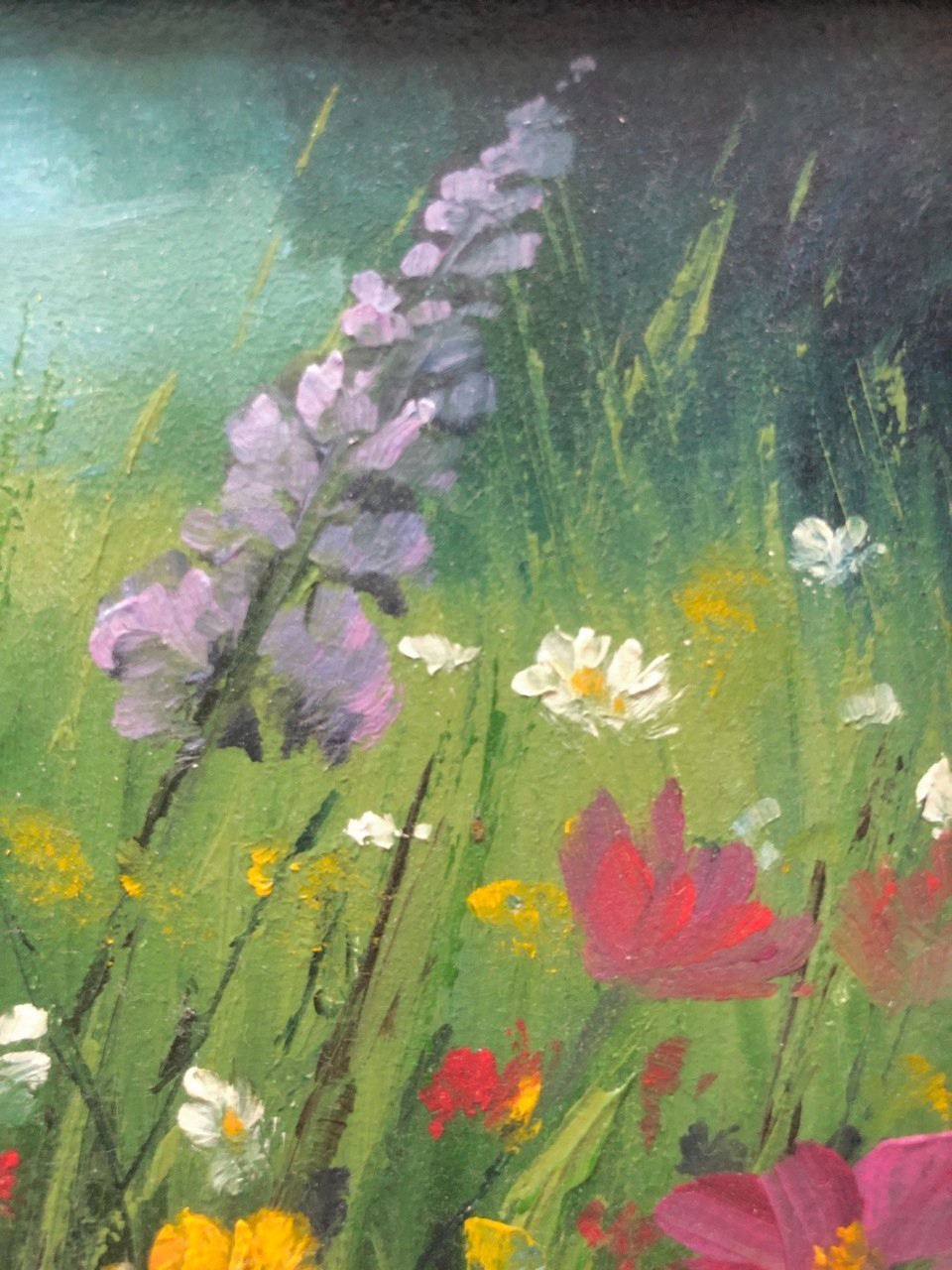 Original Oil Painting Frame Summer Meadow Flowers Miniature 4×6 in Signed