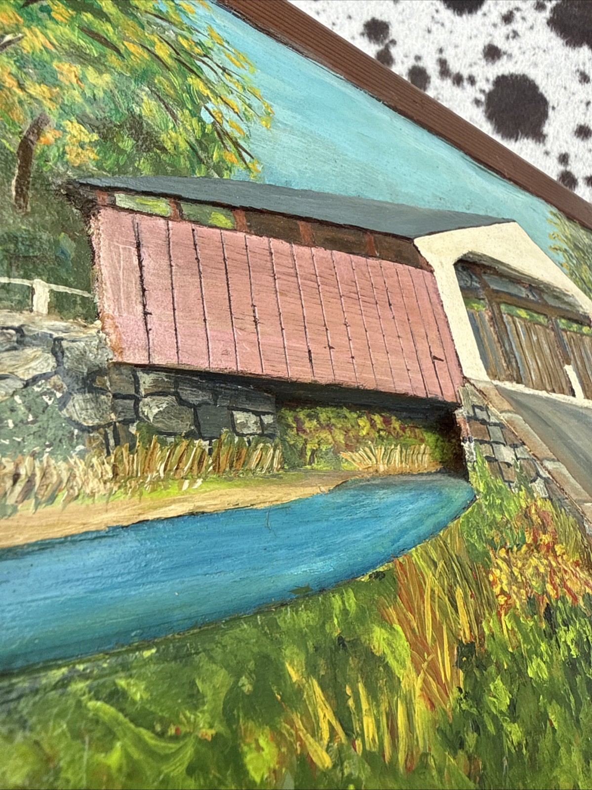 Vintage Wm. McGrath Signed Covered Bridge Folk Art Painting – 3D Relief on Wood