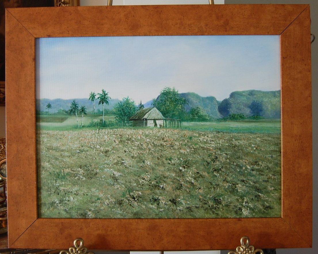 ORIGINAL SIGNED FRAMED OIL ROYAL PALMS, BOHIO AND MOGOTES VINALES LANDSCAPE CUBA