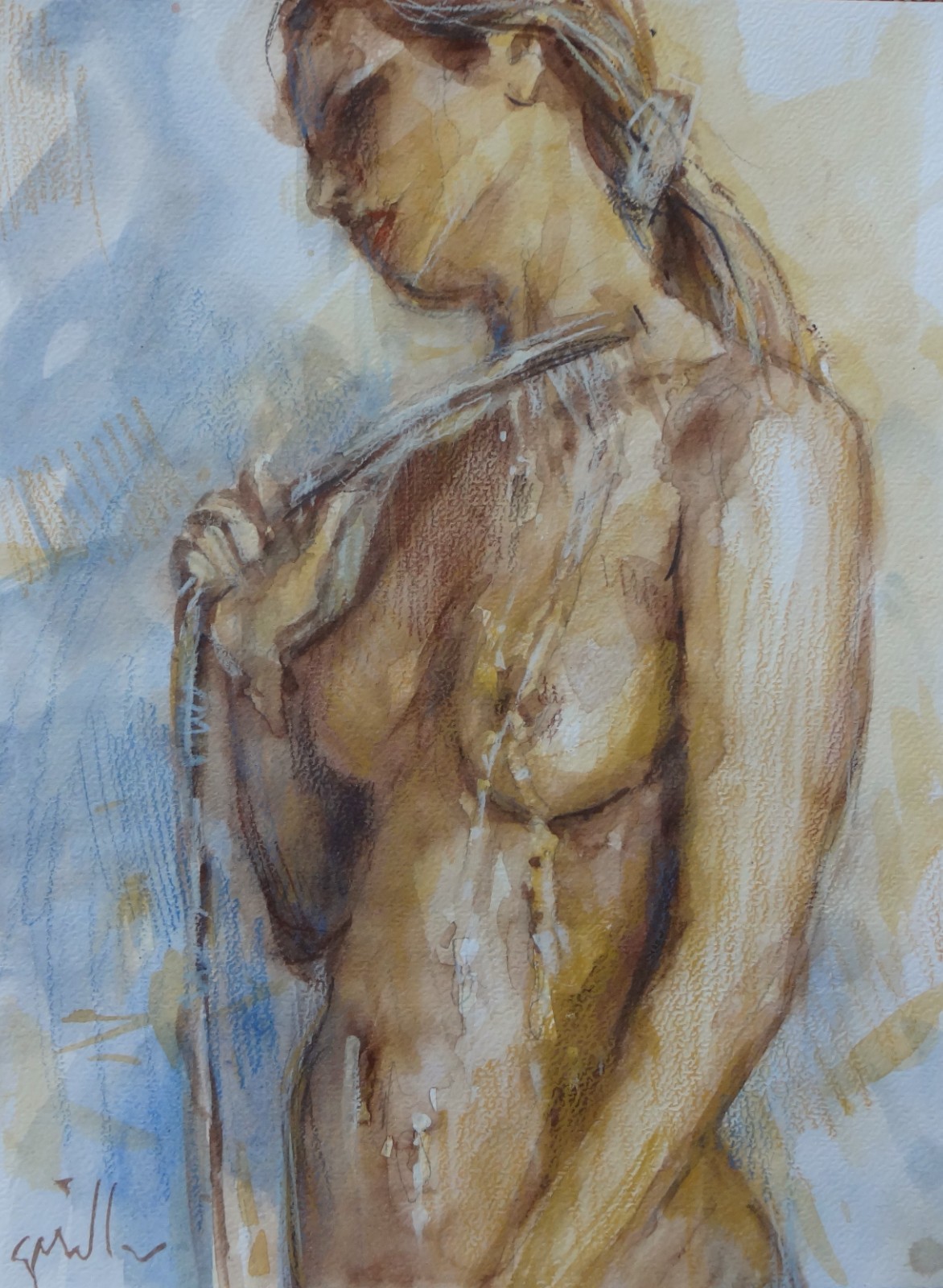 GERRY MILLER. Watercolour “Nudes”. No frame. 32x24cm.