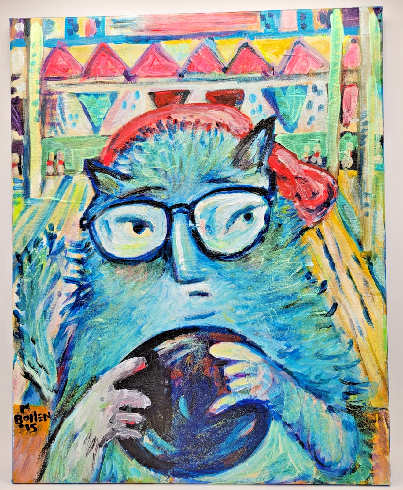 Melissa Bollen ALLEY CAT Original Painting on Canvas SIGNED 20×16 Art ⭐FREE SHIP