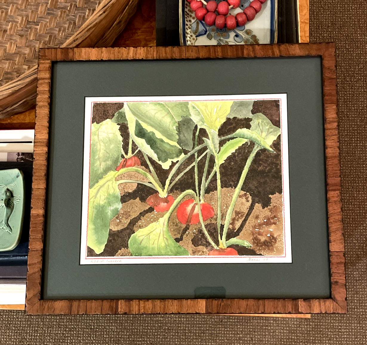 Original Radish Garden Watercolor Painting Framed Kitchen Art Farmhouse