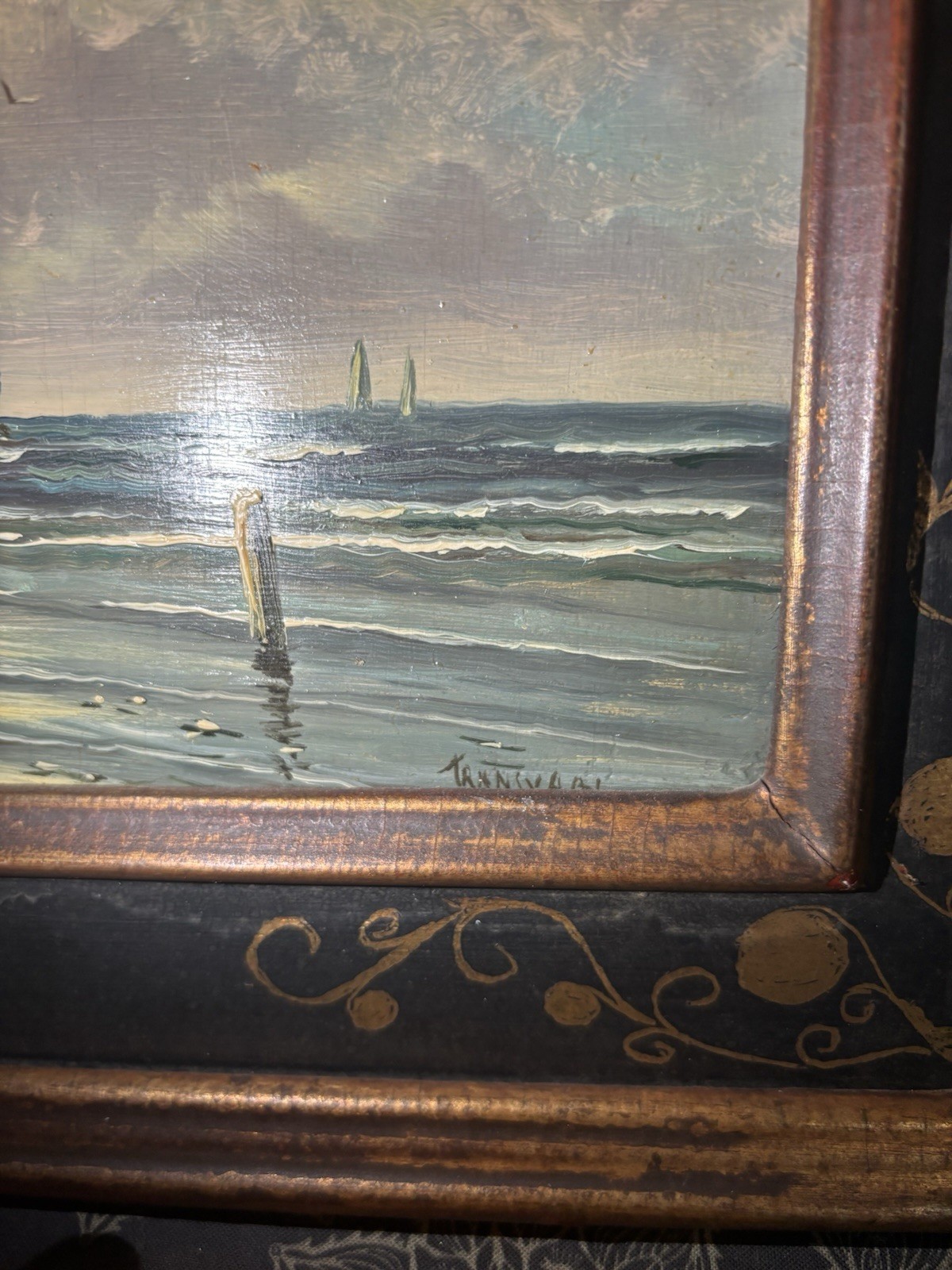 Antique Moody Nautical Signed Framed Painting Art