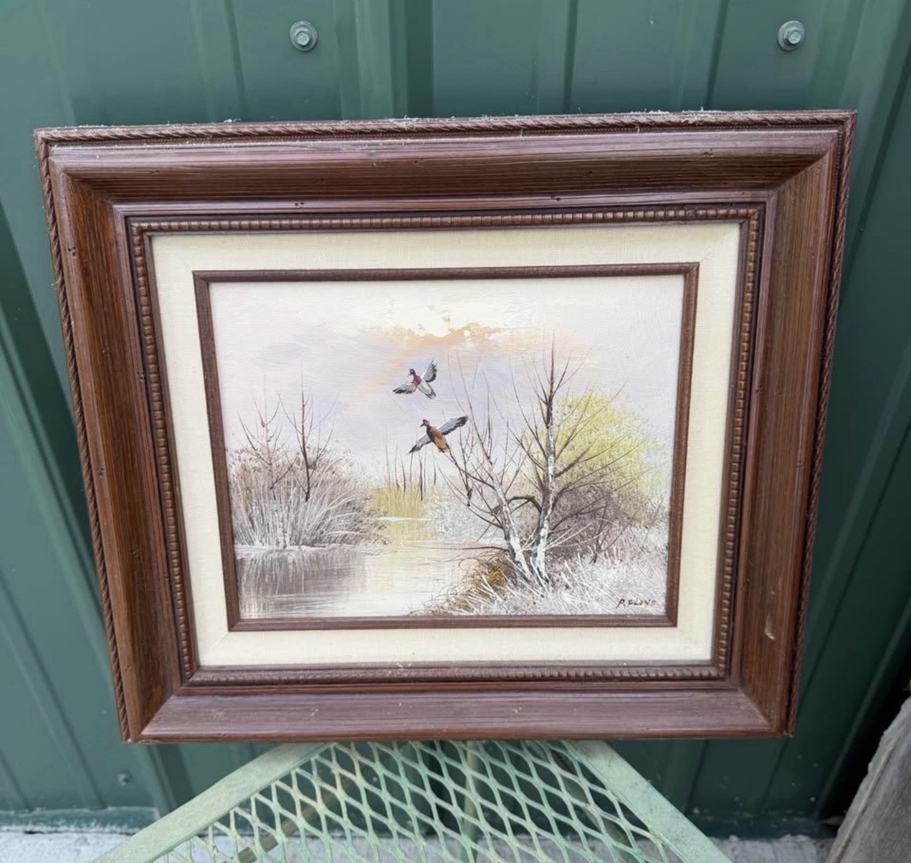 Signed Oil Painting 3 Mallard Ducks Flying Winter Scene