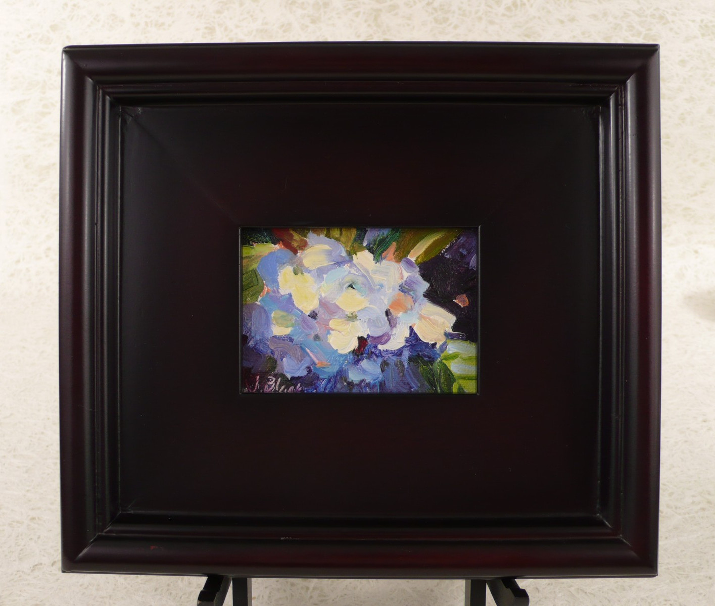 JENNIFER BLACK ORIGINAL PAINTING “BLUE HYDRANGEA” OIL on LINEN PANEL 4″ x 3″