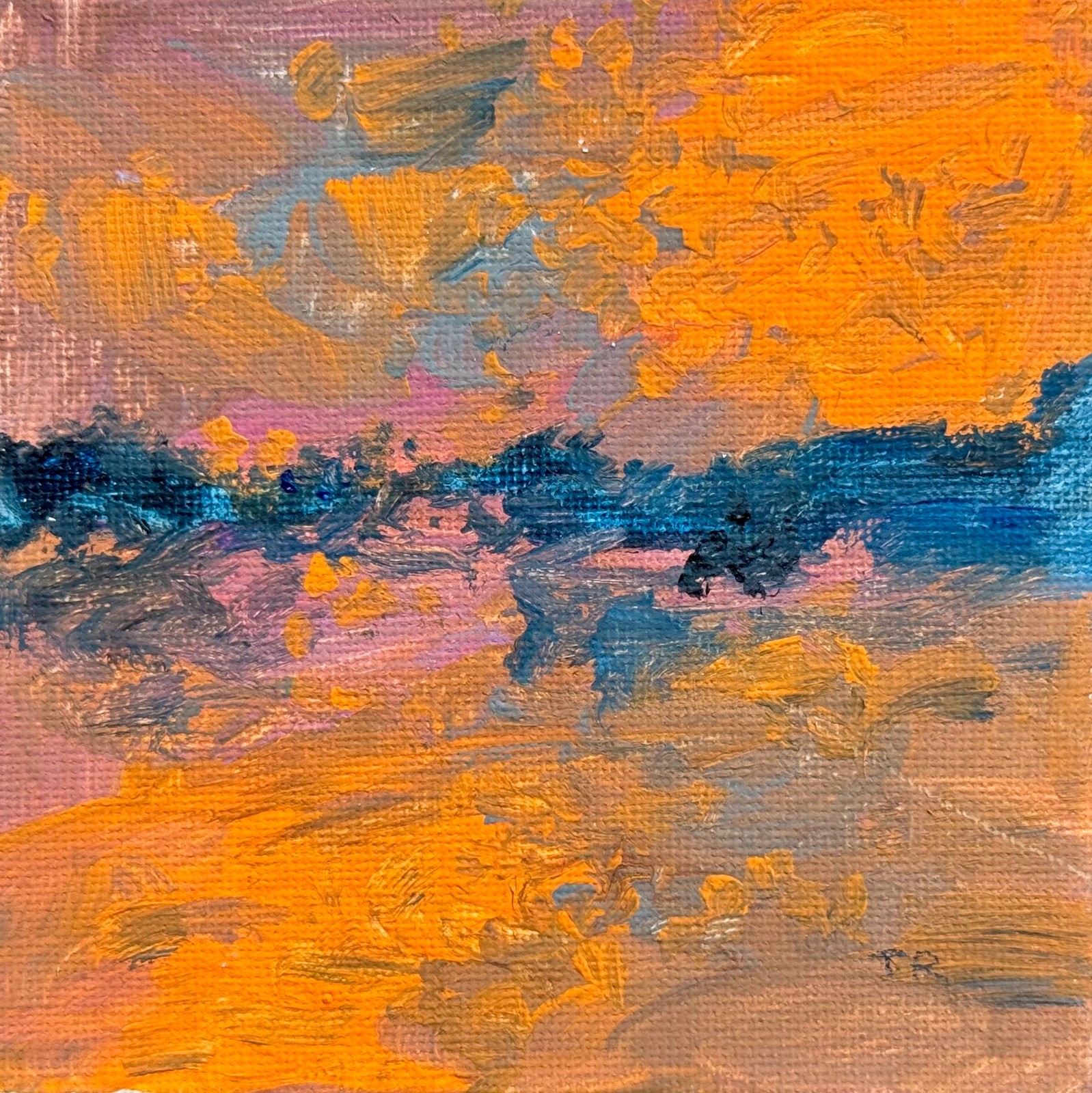 Ocean Acrylic Painting 4×4, Original Art Seascape, Marine Wall Art, Nautical
