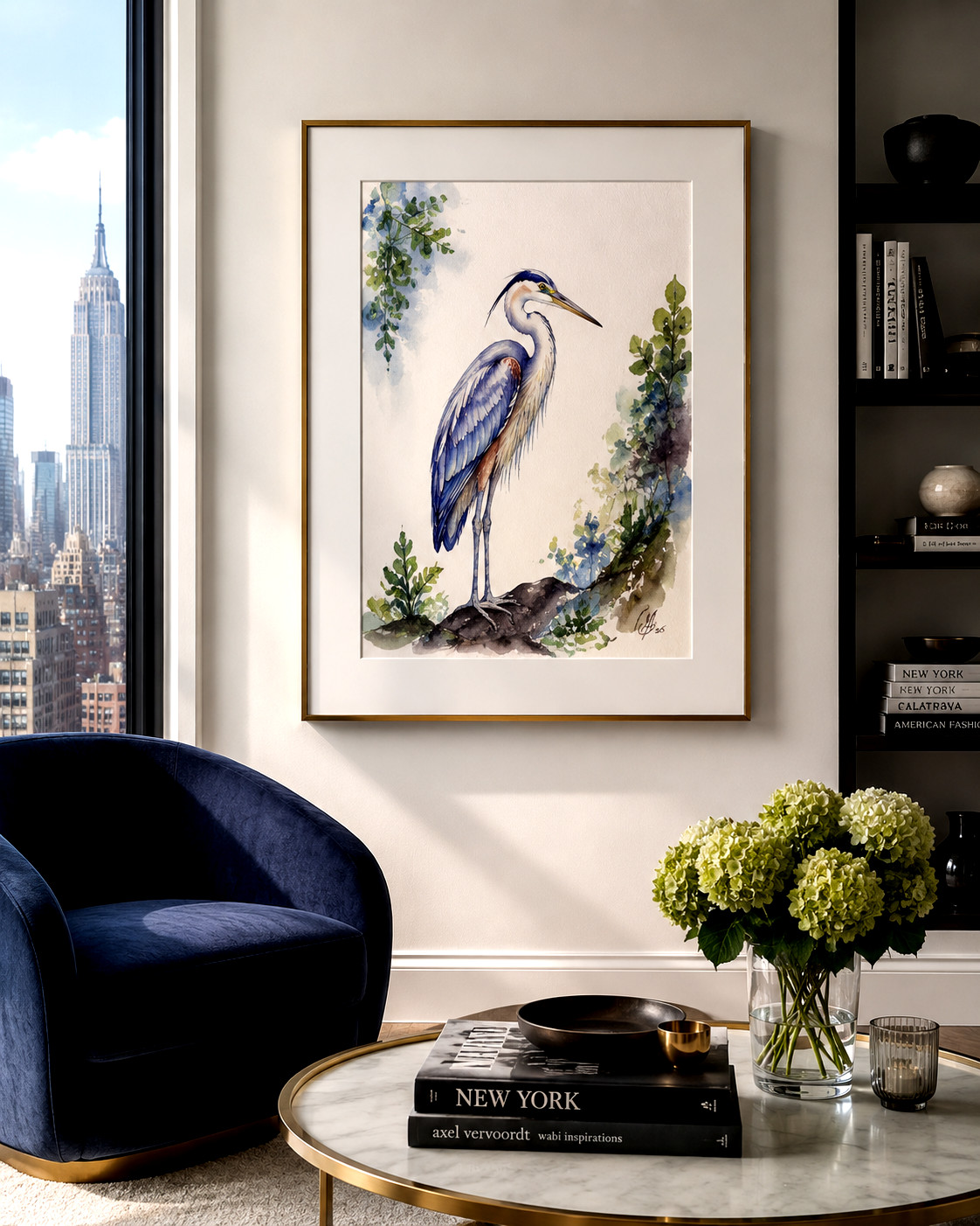 Great Blue Heron Bird Among Spanish Moss Original Watercolor Painting Liz Altin