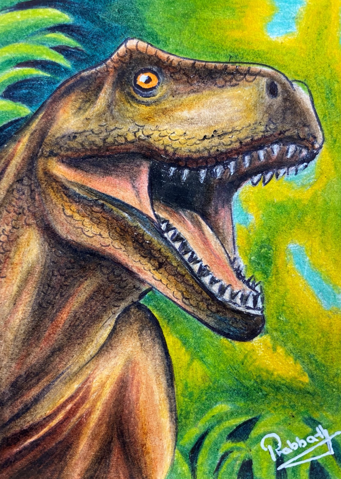 Tyrannosaurus Rex T-Rex ACEO Original Colored Pencil Drawing Dinosaur Art