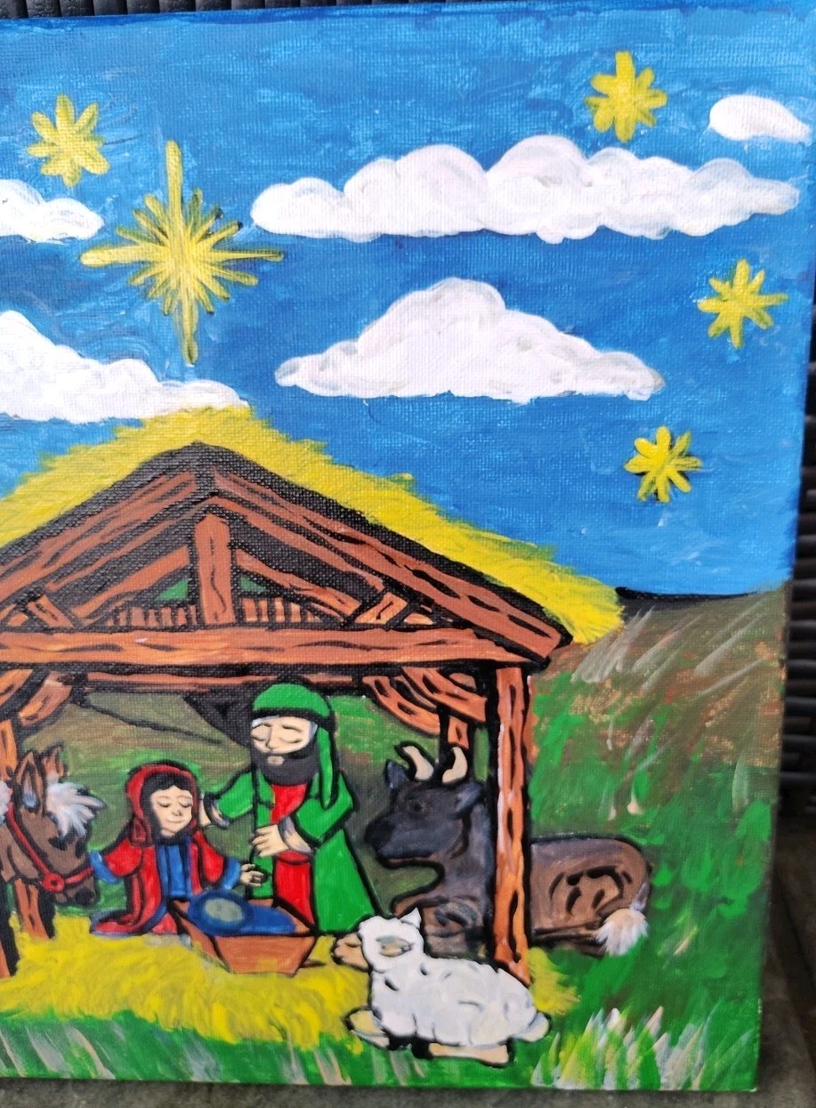 Christmas Oil Painting Nativity Scene Star Of Bethlehem Wall Hanging Decor