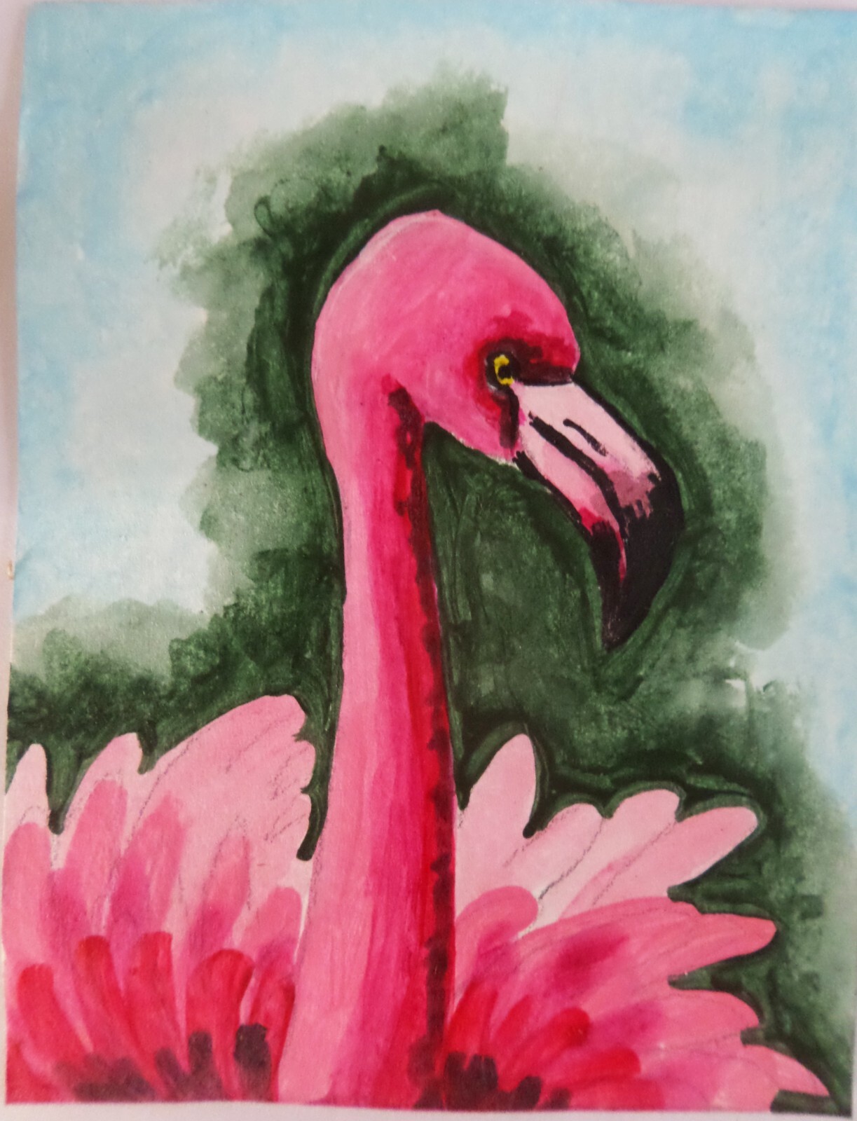 Flamingo Original ACEO Art Card Painting Miniature Ooak Acrylic sri lanka