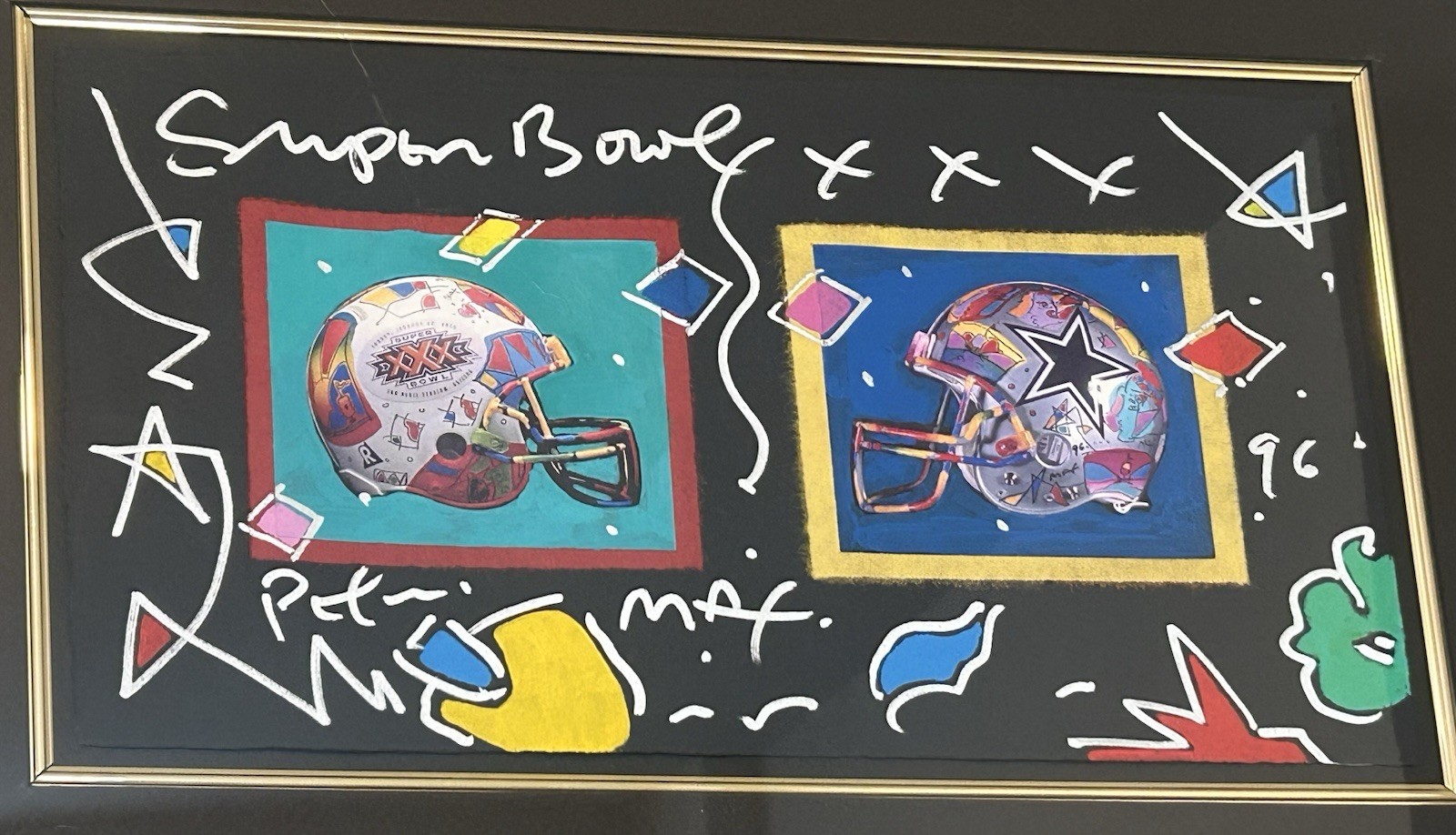 Original Peter Max Painting Dallas Cowboys Super Bowl XXX 1996 Football