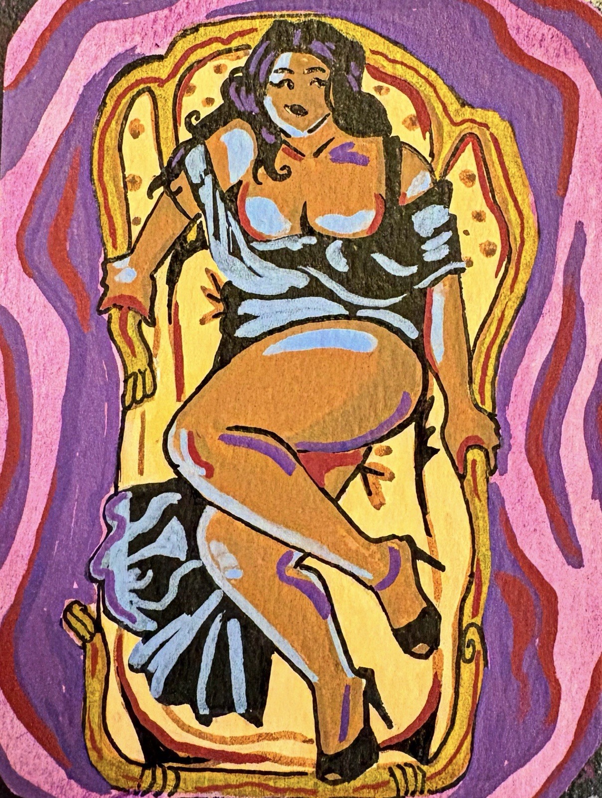 ACEO Original Lady In Satin Pinup Acrylic on Paper 2.5×3.5 by BrieMcDoodles