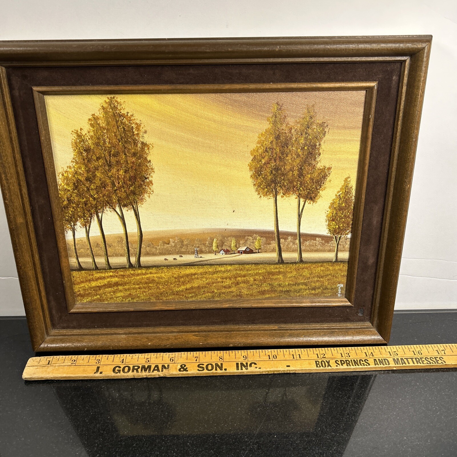 Ma Eno Original Folk Art Oil Painting on Canvas – Vintage Trees Landscape Framed