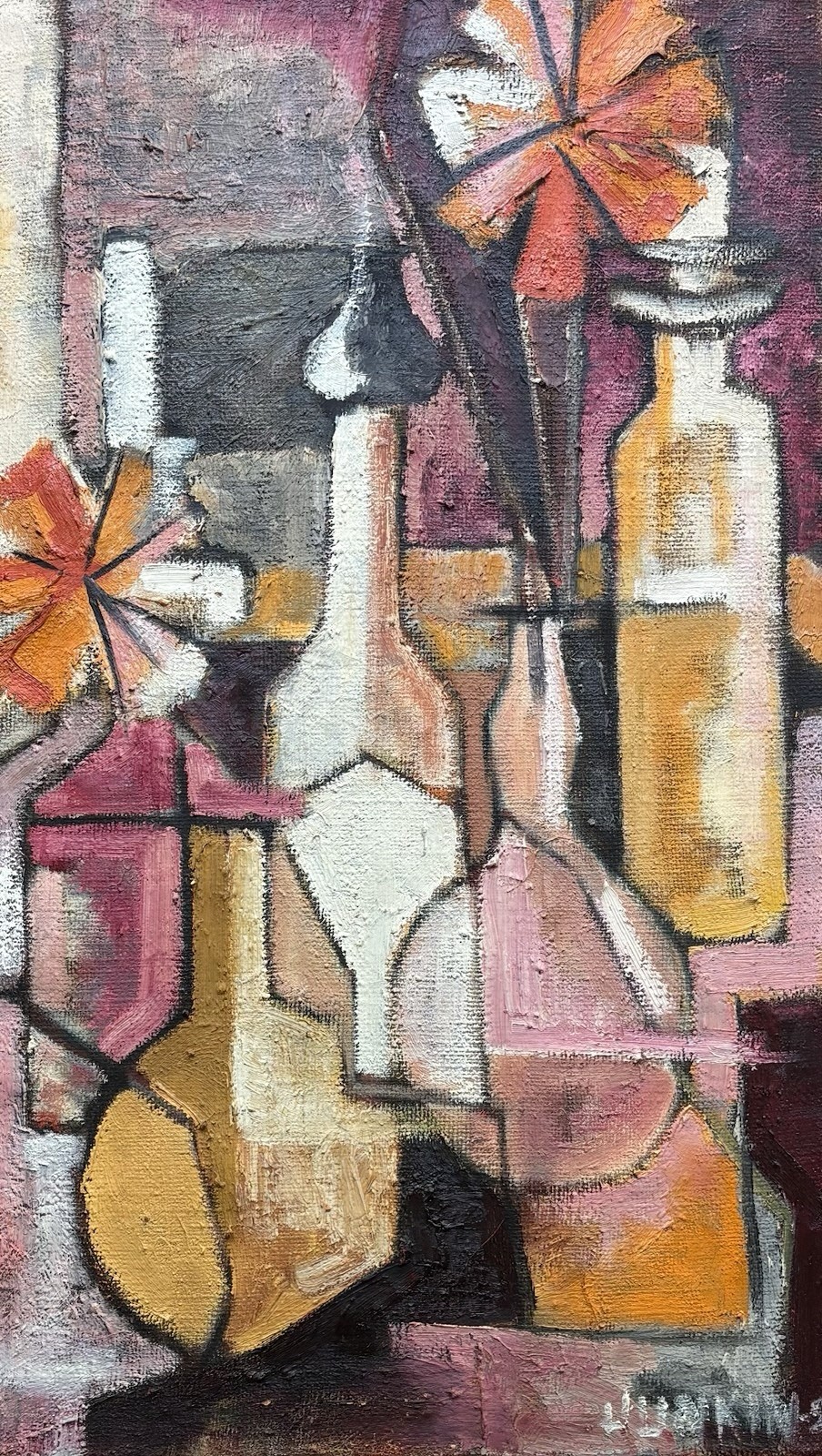MARION JUNKIN Original Signed 1958 Cubist Still Life Oil Painting Modernist