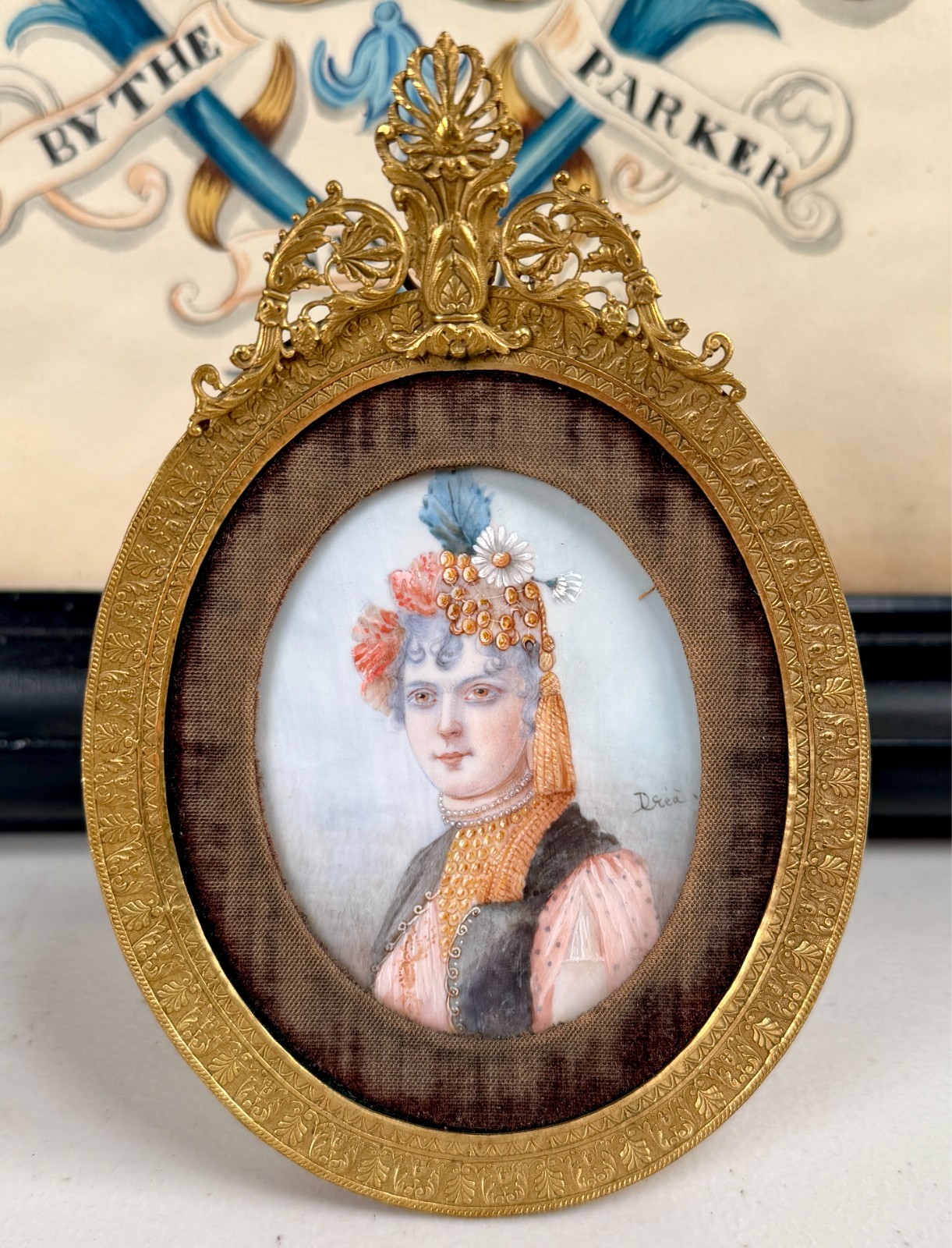 Antique Miniature Portrait Painting Anglo Indian English Lady 19th C. Colonial