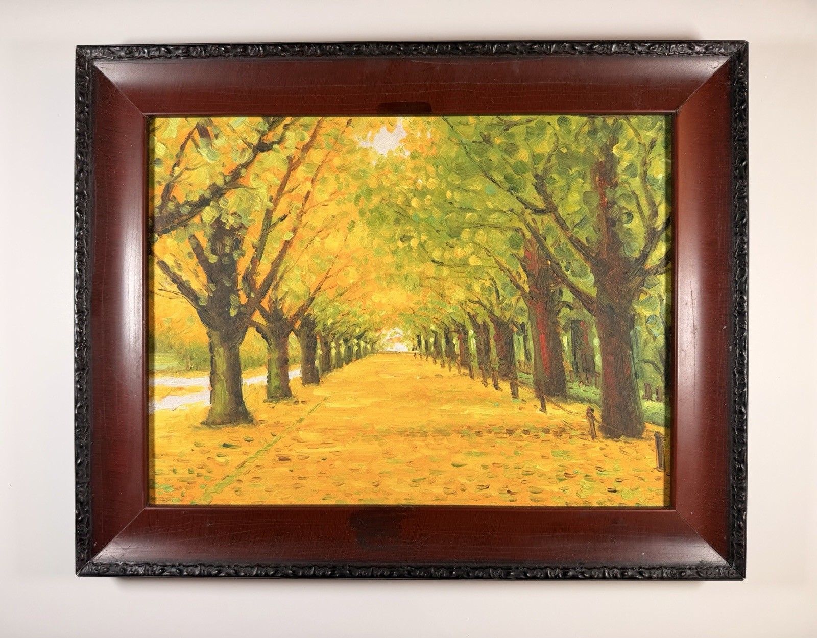 Lush Autumn Trees Real Oil Painting From Spain 19″x 15″ Dark Wood Frame VTG