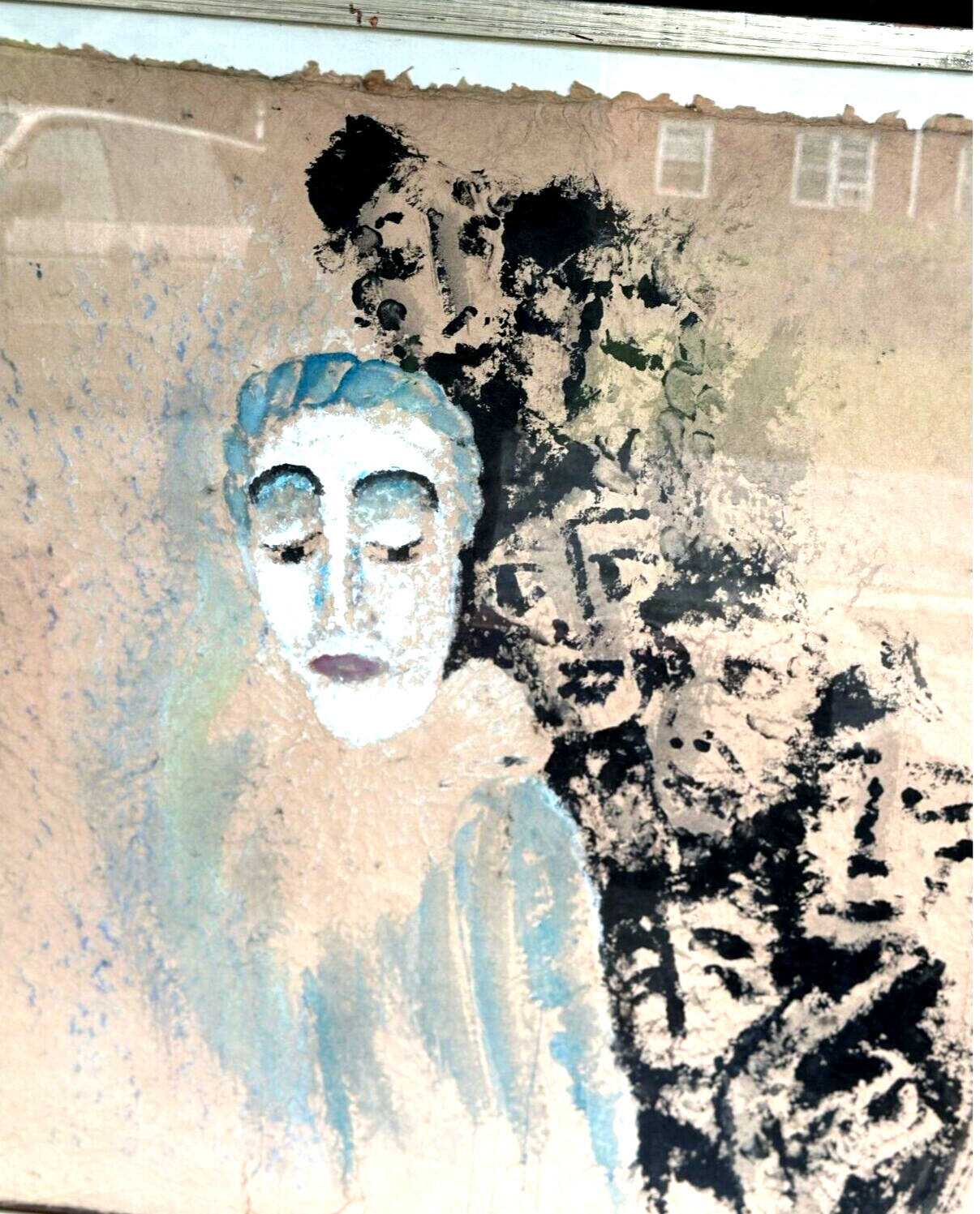 Original Painting “Pierrot” Karel Vondra, Handmade Paper, Czech Republic, 30″x30