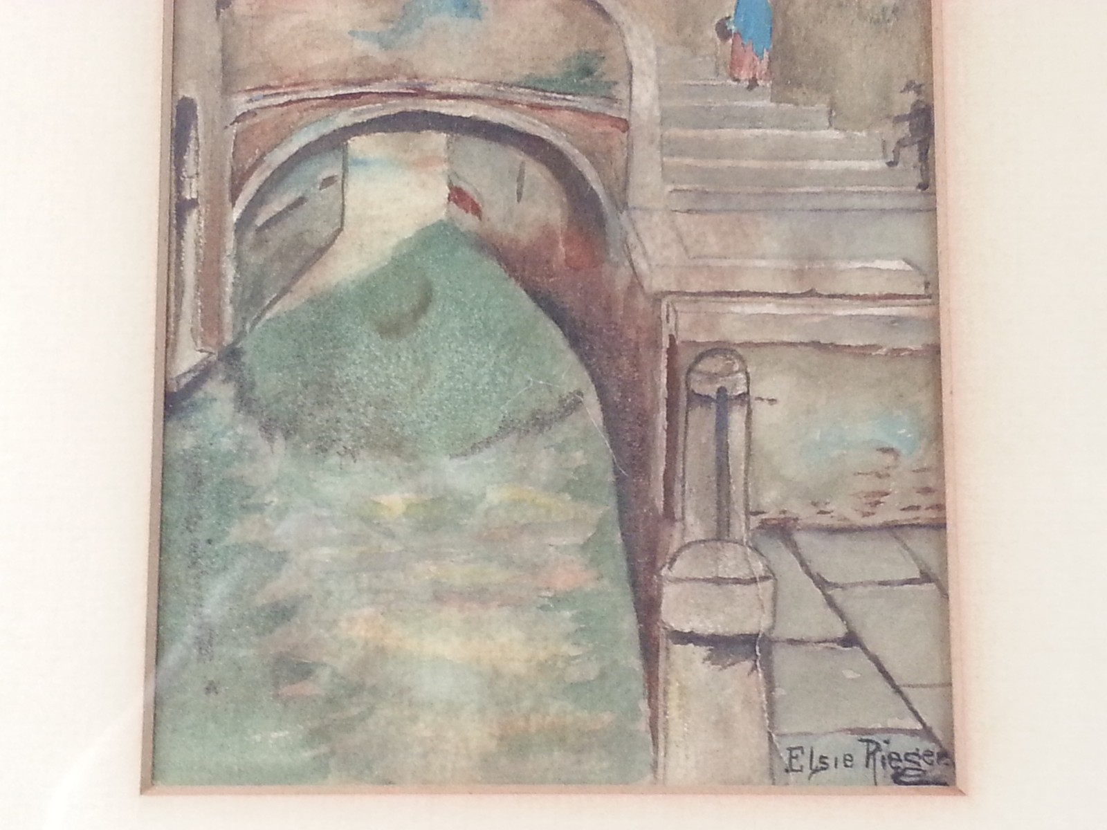 Elsie Rieger Signed Original Watercolor Painting Framed European Canal Scene Art