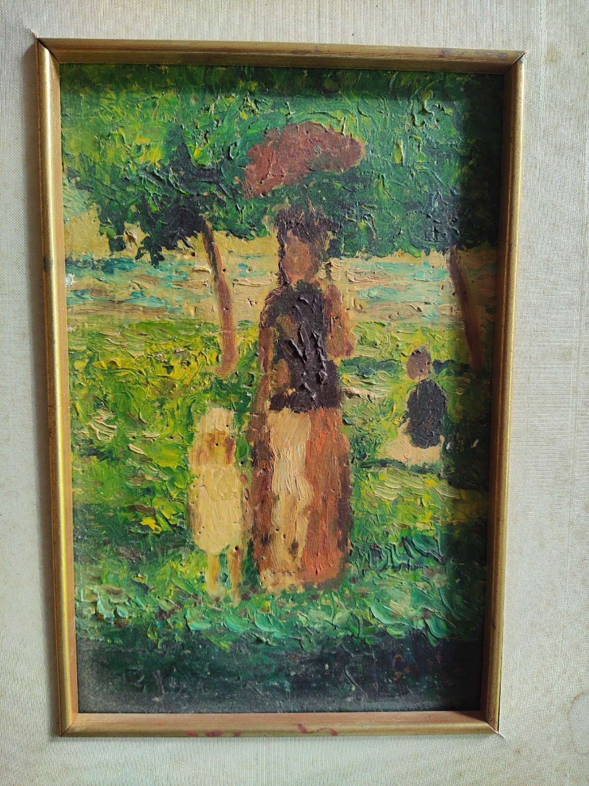 Antique Vintage Painting Signed Georges Seurat Oil On Board Impressionist French