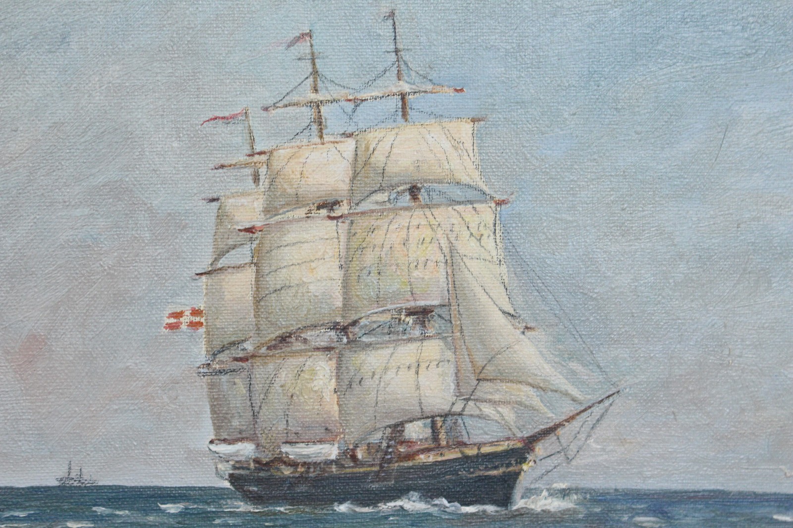 DECORATIVE DANISH PAINTING “SAILING SHIP” ILLEGIBLY SIGNED! #12931