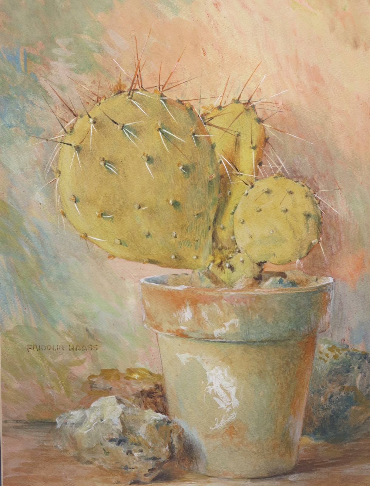 Fridolin Haass 1940 cactus still life painting Laguna Beach CA California artist
