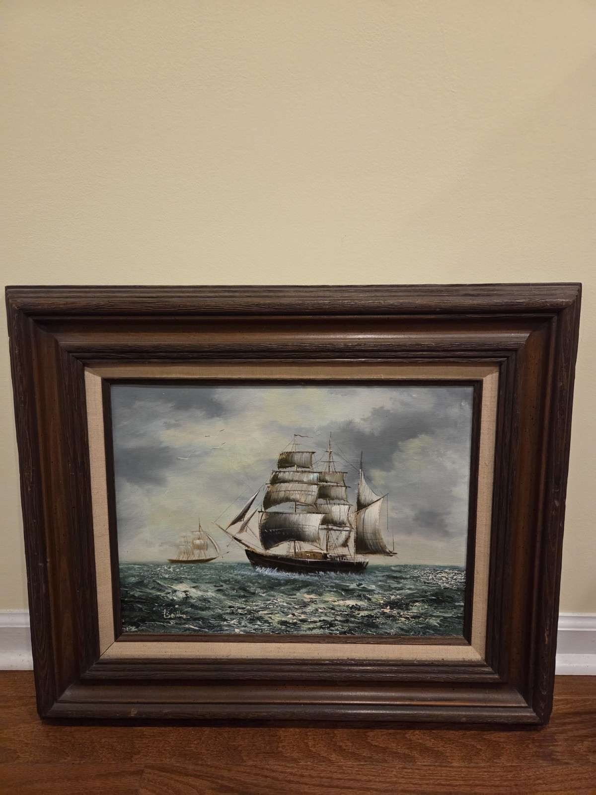 Antique Nautical Clipper Sailing Ship Oil Painting 24″W X 20″T Baillie