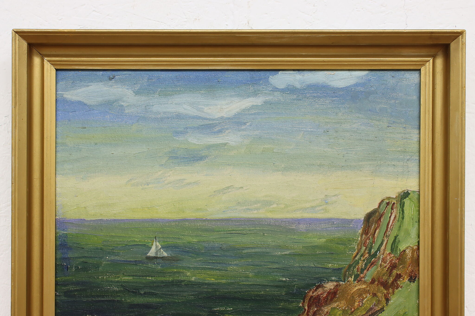 Boat in Lagoon Vintage Original Oil Painting, Signed 27.5″ #51472